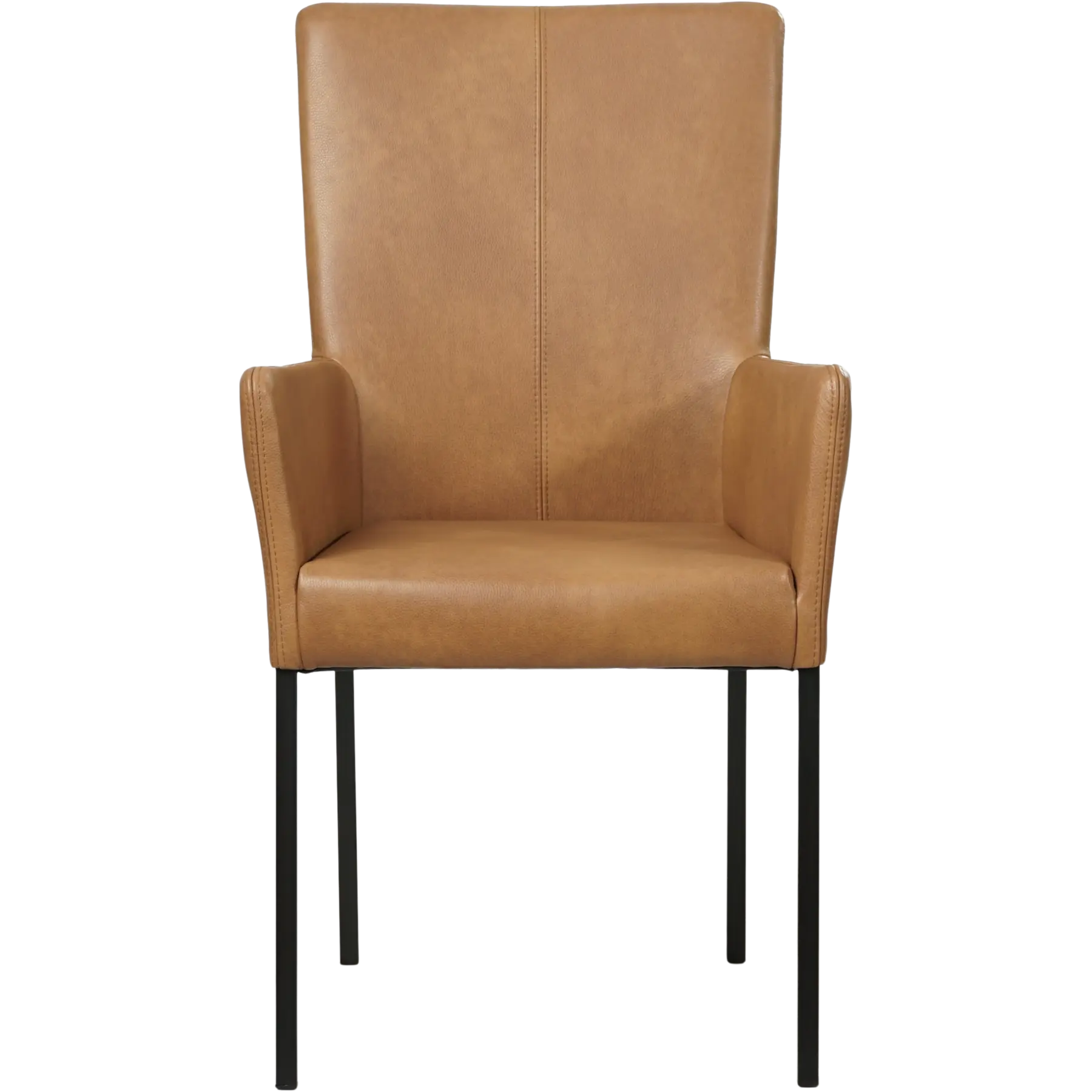 afbeelding van Set van 10 Leren eetkamerstoelen Daily met armleuning - Granada Sahara (cognac) - Poten staal vierkant zwart