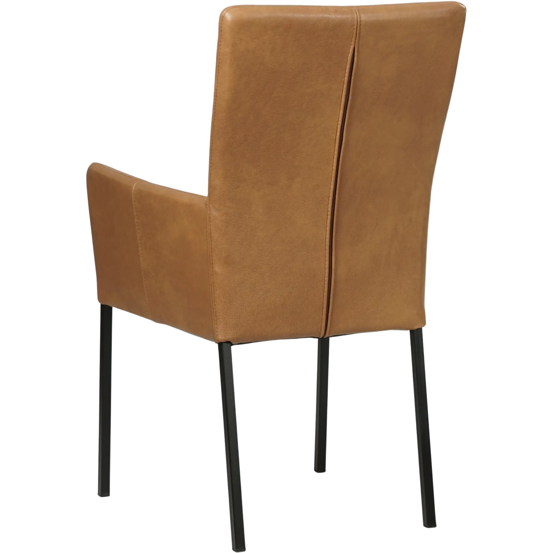 afbeelding van Set van 10 Leren eetkamerstoelen Daily met armleuning - Granada Sahara (cognac) - Poten staal vierkant zwart