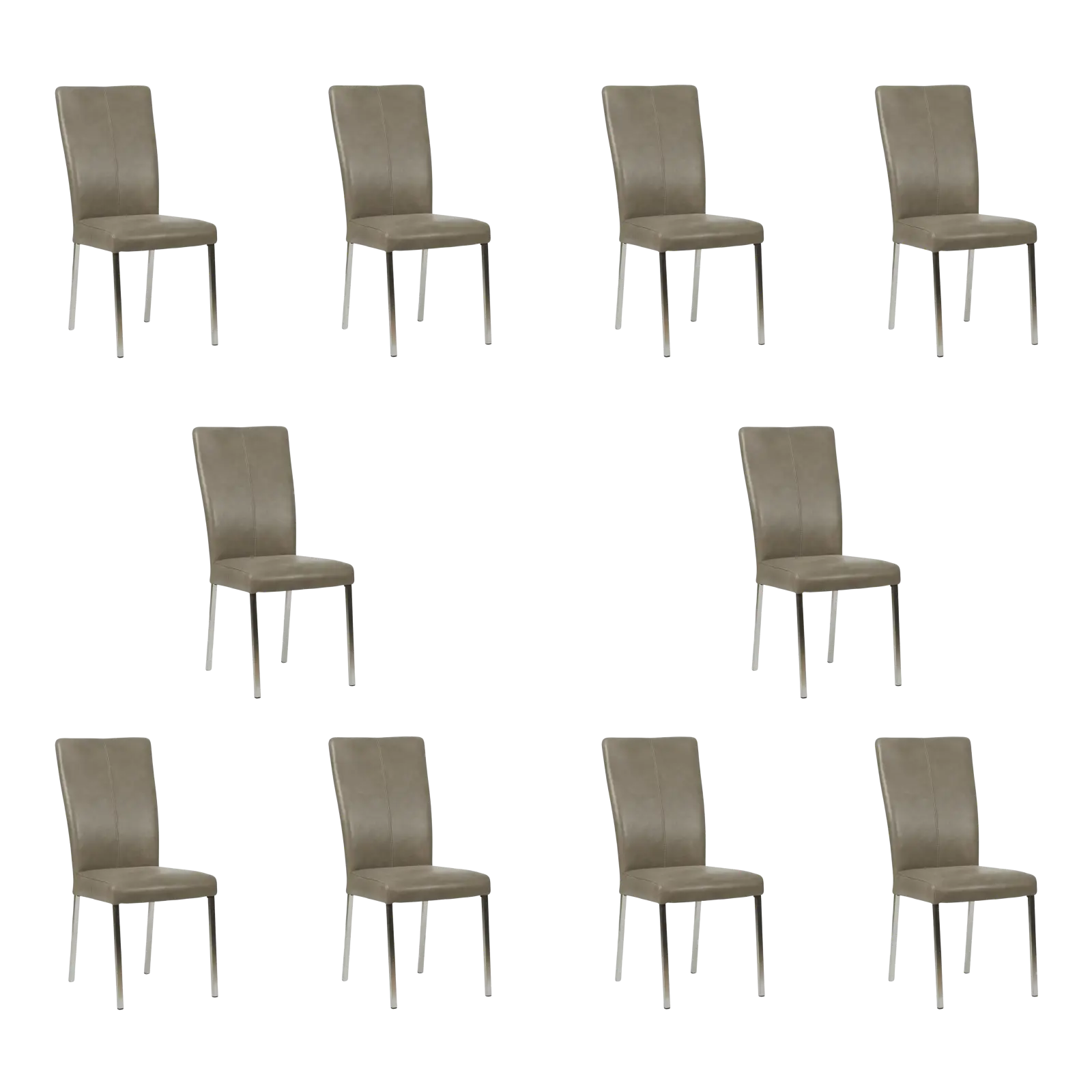 afbeelding van Set van 10 Leren eetkamerstoelen Daily - Vintage Stone (grijs) - Poten staal vierkant RVS