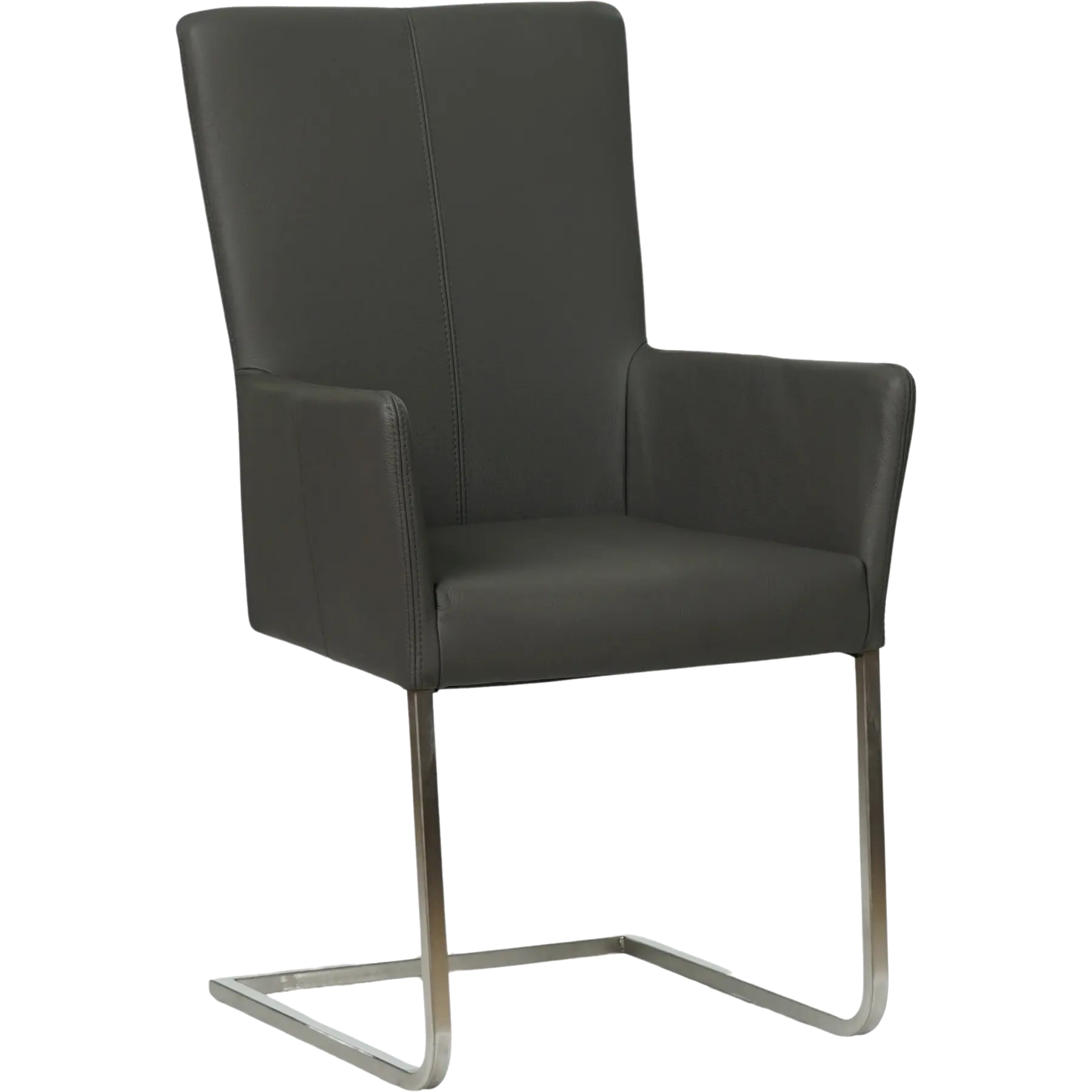 afbeelding van Set van 10 Leren eetkamerstoelen Dare met armleuning - Toledo Antracite (donkergrijs) - Sledepoot staal vierkant RVS