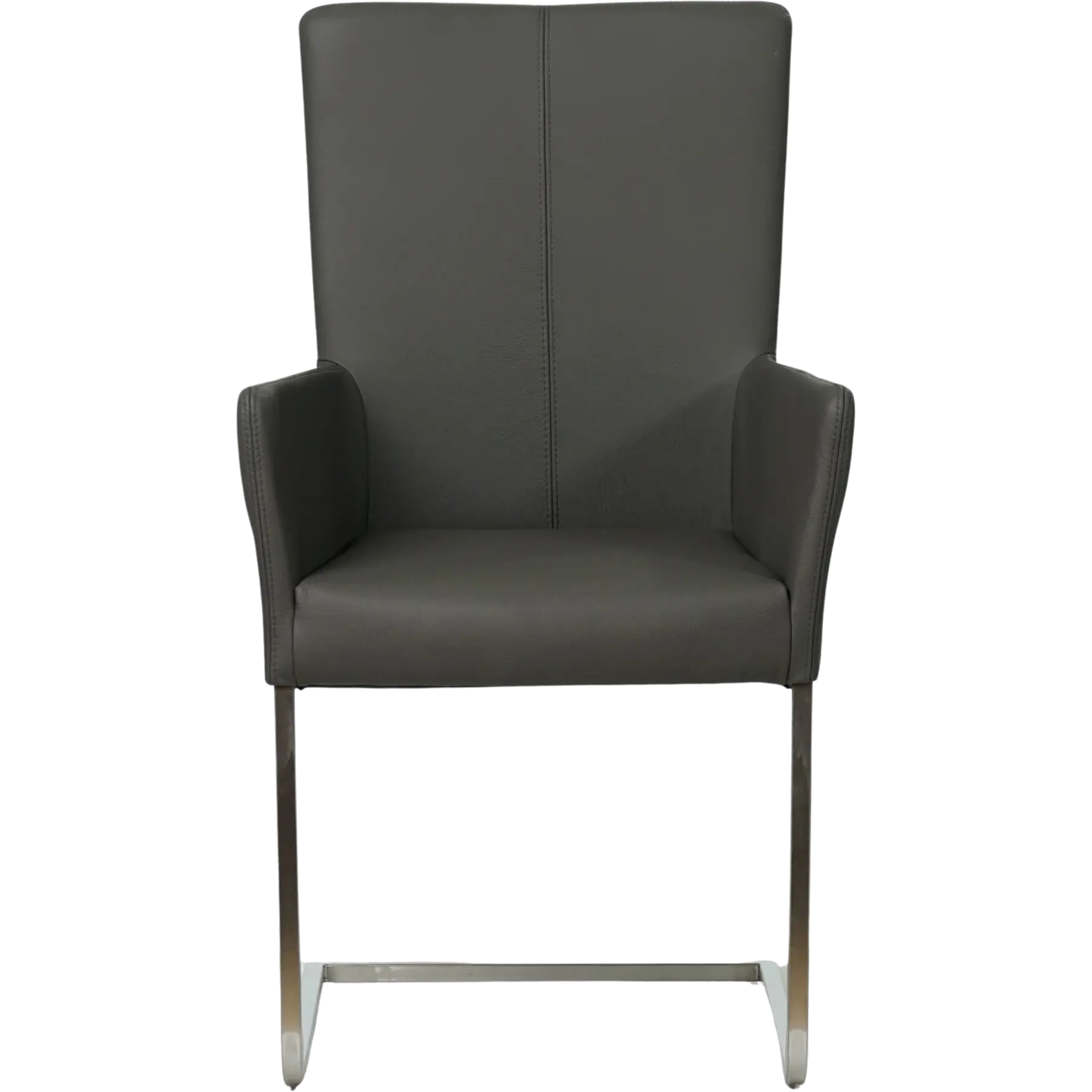 afbeelding van Set van 10 Leren eetkamerstoelen Dare met armleuning - Toledo Antracite (donkergrijs) - Sledepoot staal vierkant RVS