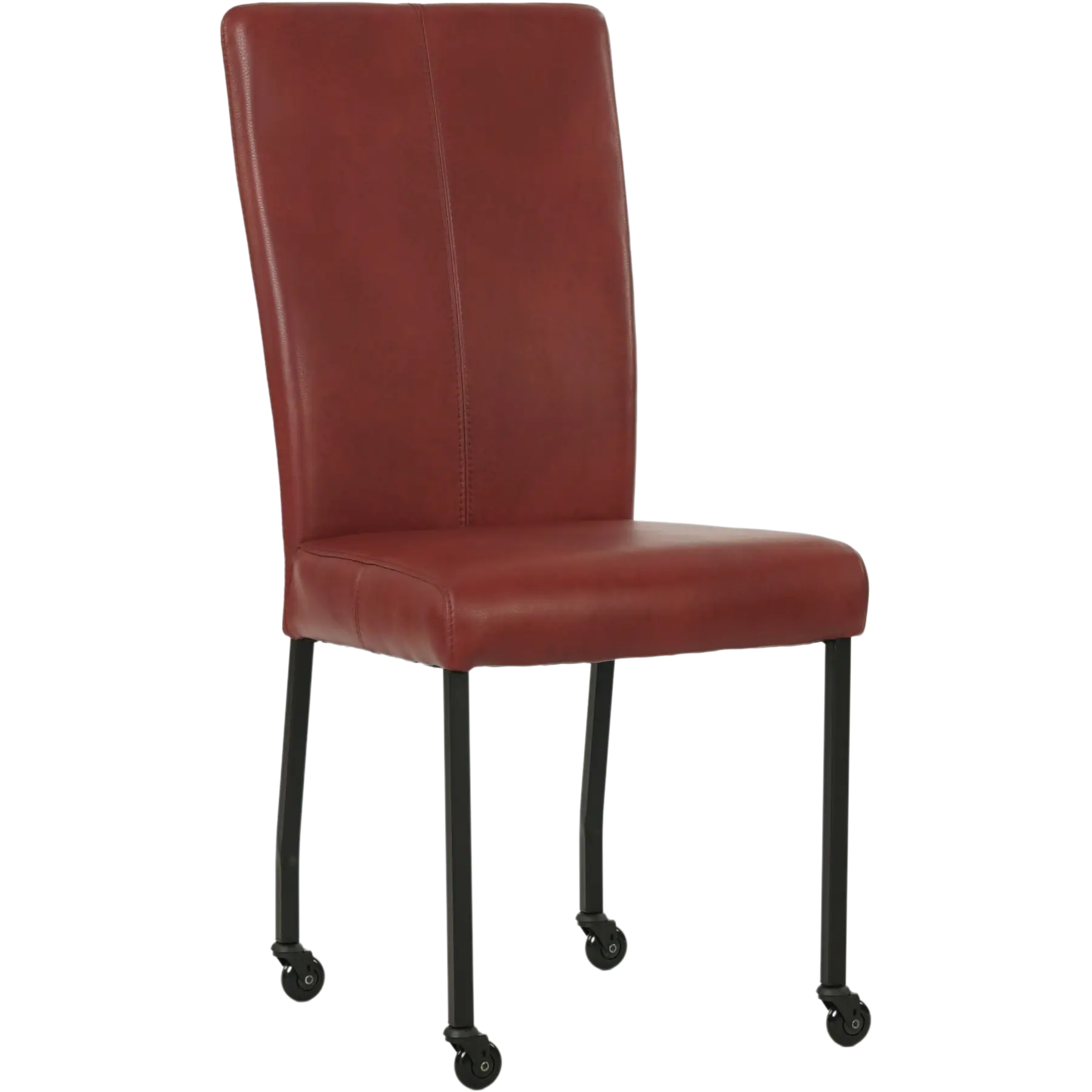 afbeelding van Set van 10 Leren eetkamerstoelen Deal - Granada Rouge (rood) - Poten staal vierkant zwart