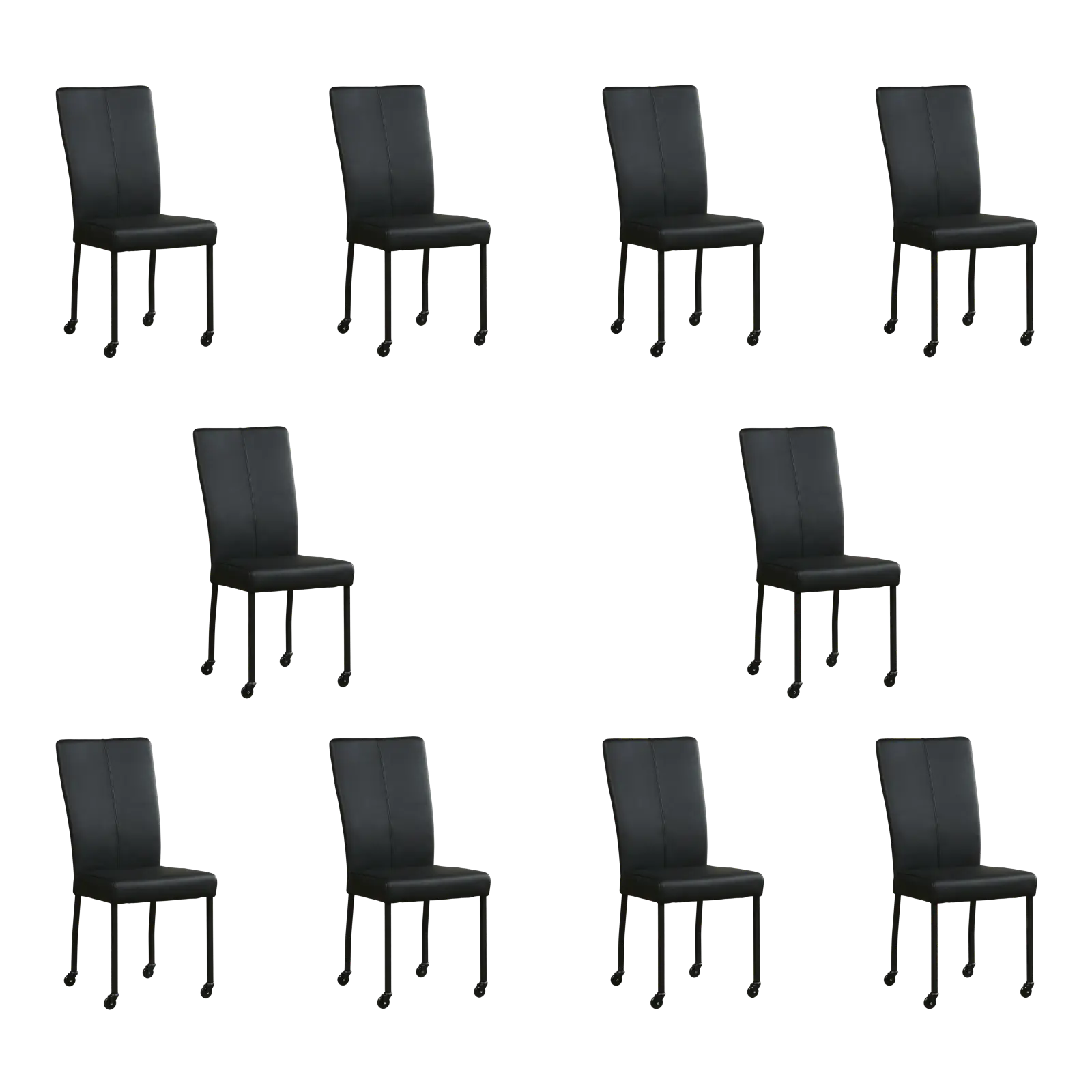 afbeelding van Set van 10 Leren eetkamerstoelen Deal - Hermes Nero (zwart) - Poten staal vierkant zwart