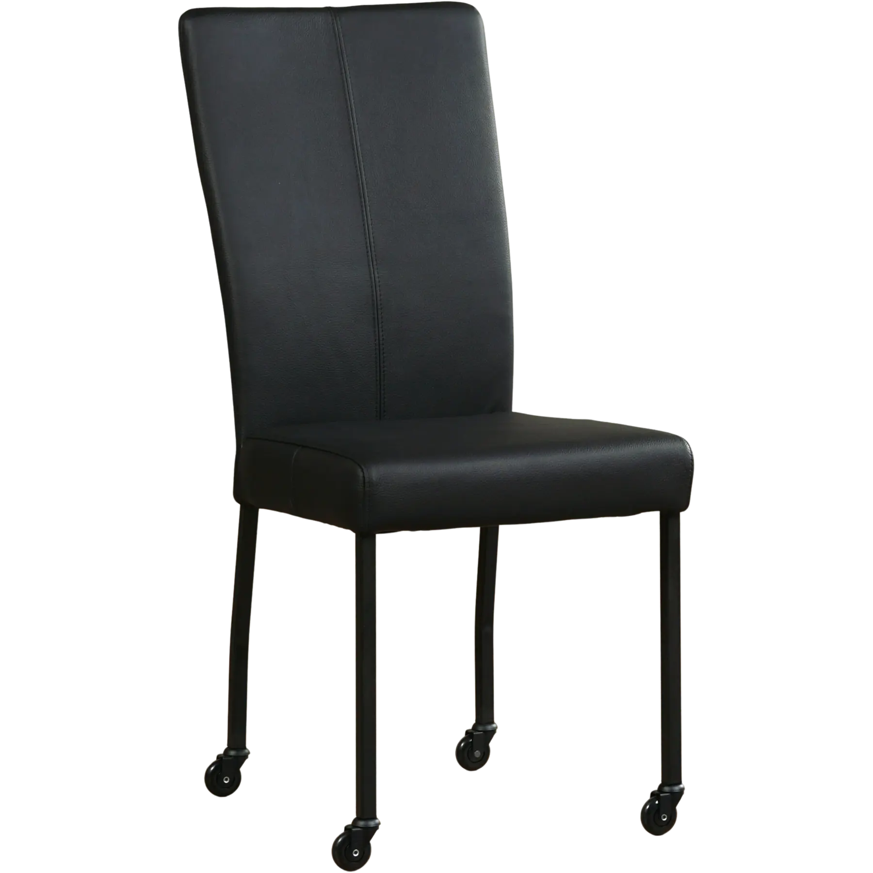 afbeelding van Set van 10 Leren eetkamerstoelen Deal - Hermes Nero (zwart) - Poten staal vierkant zwart