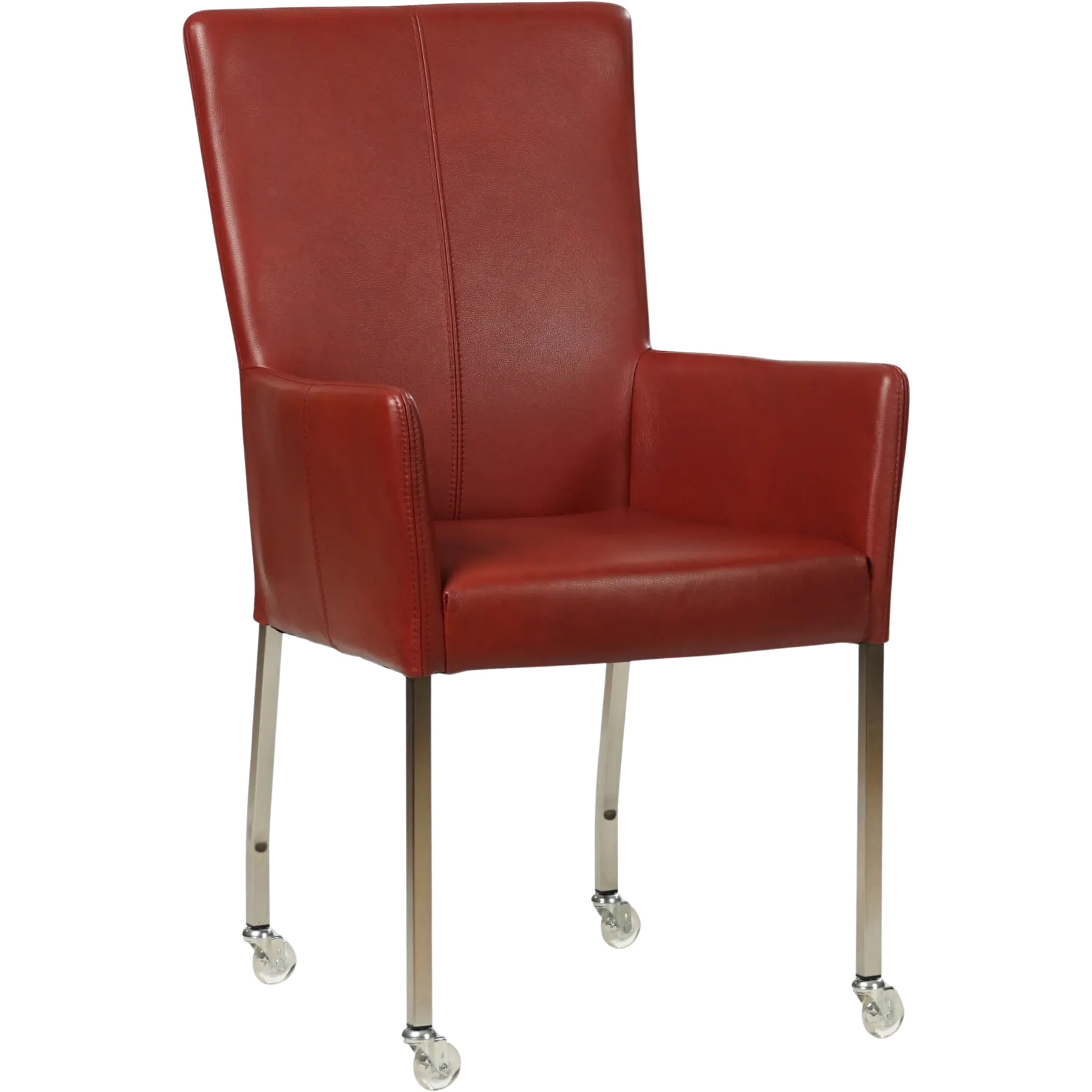afbeelding van Set van 10 Leren eetkamerstoelen Deal met armleuning - Granada Rouge (rood) - Poten staal vierkant RVS