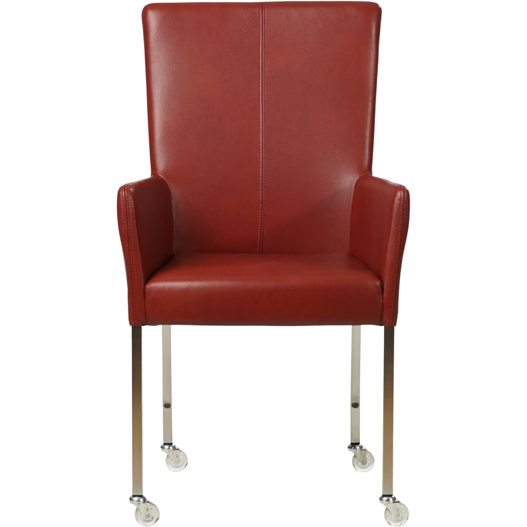 afbeelding van Set van 10 Leren eetkamerstoelen Deal met armleuning - Granada Rouge (rood) - Poten staal vierkant RVS