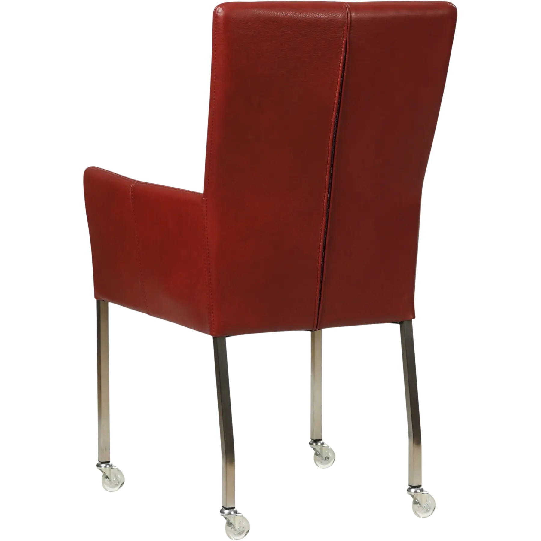 afbeelding van Set van 10 Leren eetkamerstoelen Deal met armleuning - Granada Rouge (rood) - Poten staal vierkant RVS