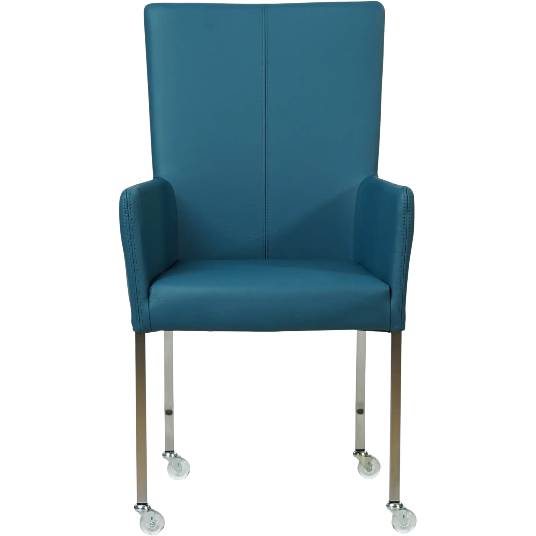 afbeelding van Set van 10 Leren eetkamerstoelen Deal met armleuning - Hermes Turquoise (blauw) - Poten staal vierkant RVS