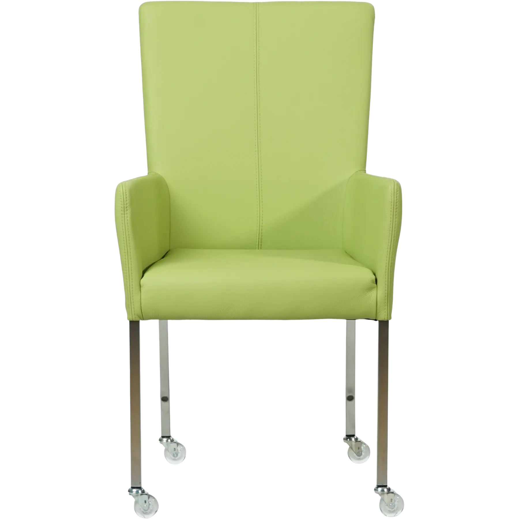 afbeelding van Set van 10 Leren eetkamerstoelen Deal met armleuning - Toledo Lime (felgroen) - Poten staal vierkant RVS