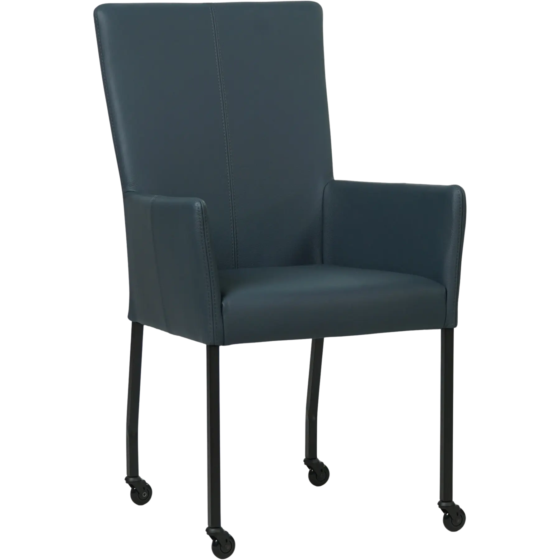 afbeelding van Set van 10 Leren eetkamerstoelen Deal met armleuning - Toledo Marine (blauw) - Poten staal vierkant zwart