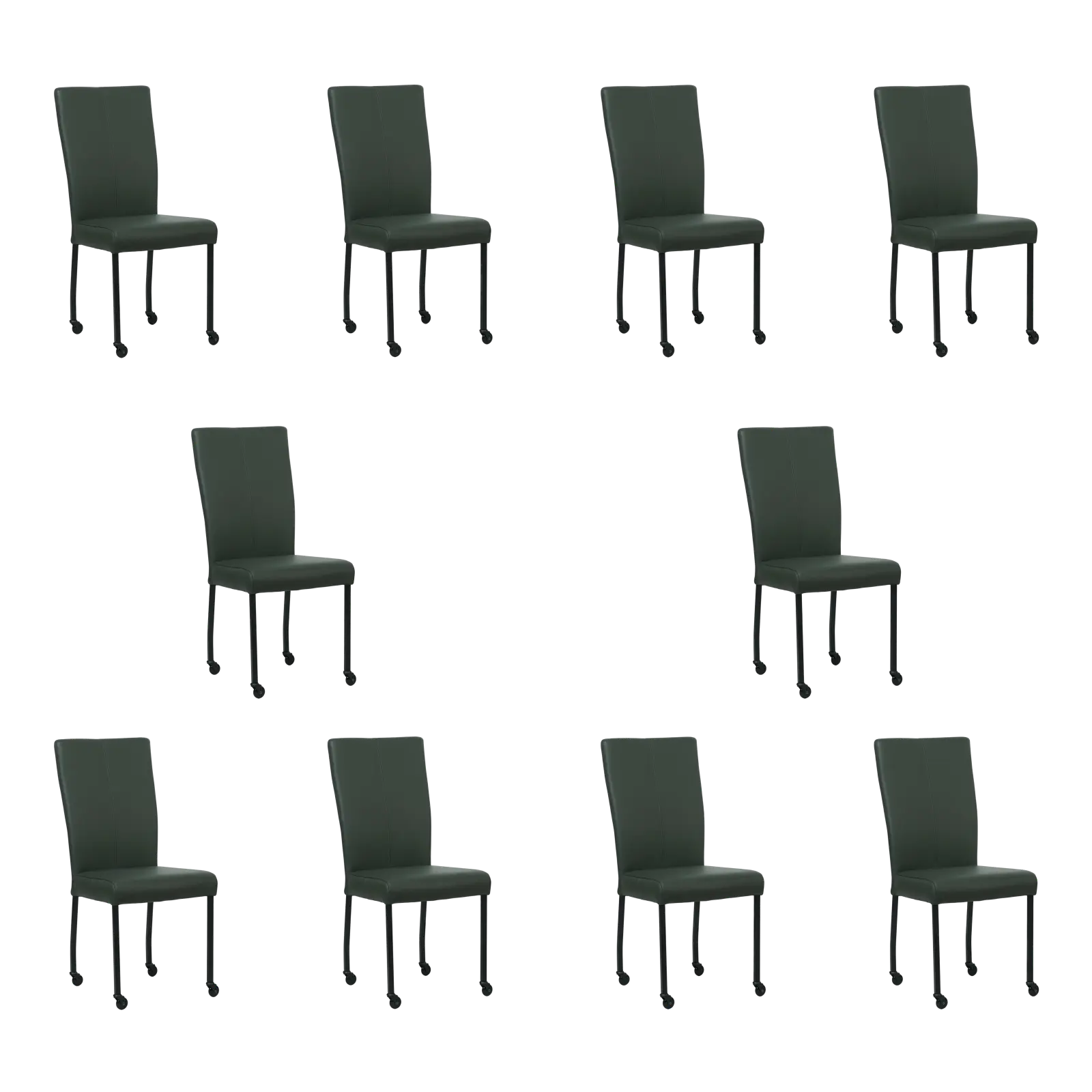 afbeelding van Set van 10 Leren eetkamerstoelen Deal - Toledo Verde (donkergroen) - Poten staal vierkant zwart