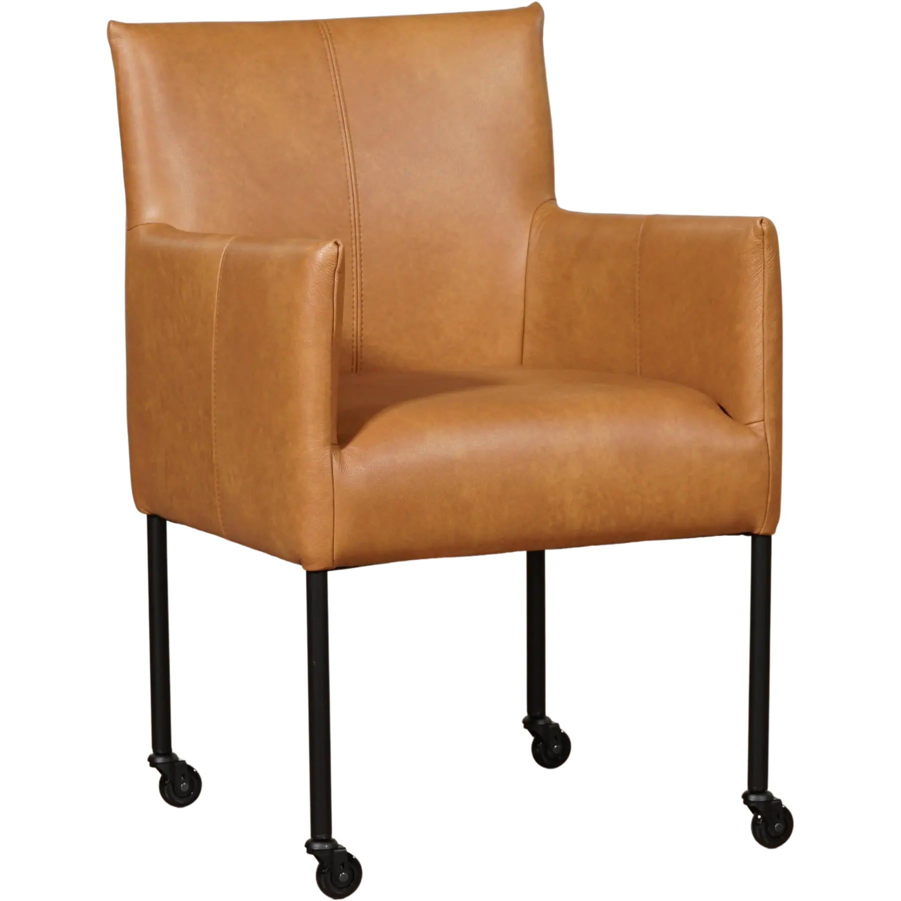 afbeelding van Set van 10 Leren eetkamerstoelen Desire - Granada Sahara (cognac) - Poten staal rond zwart