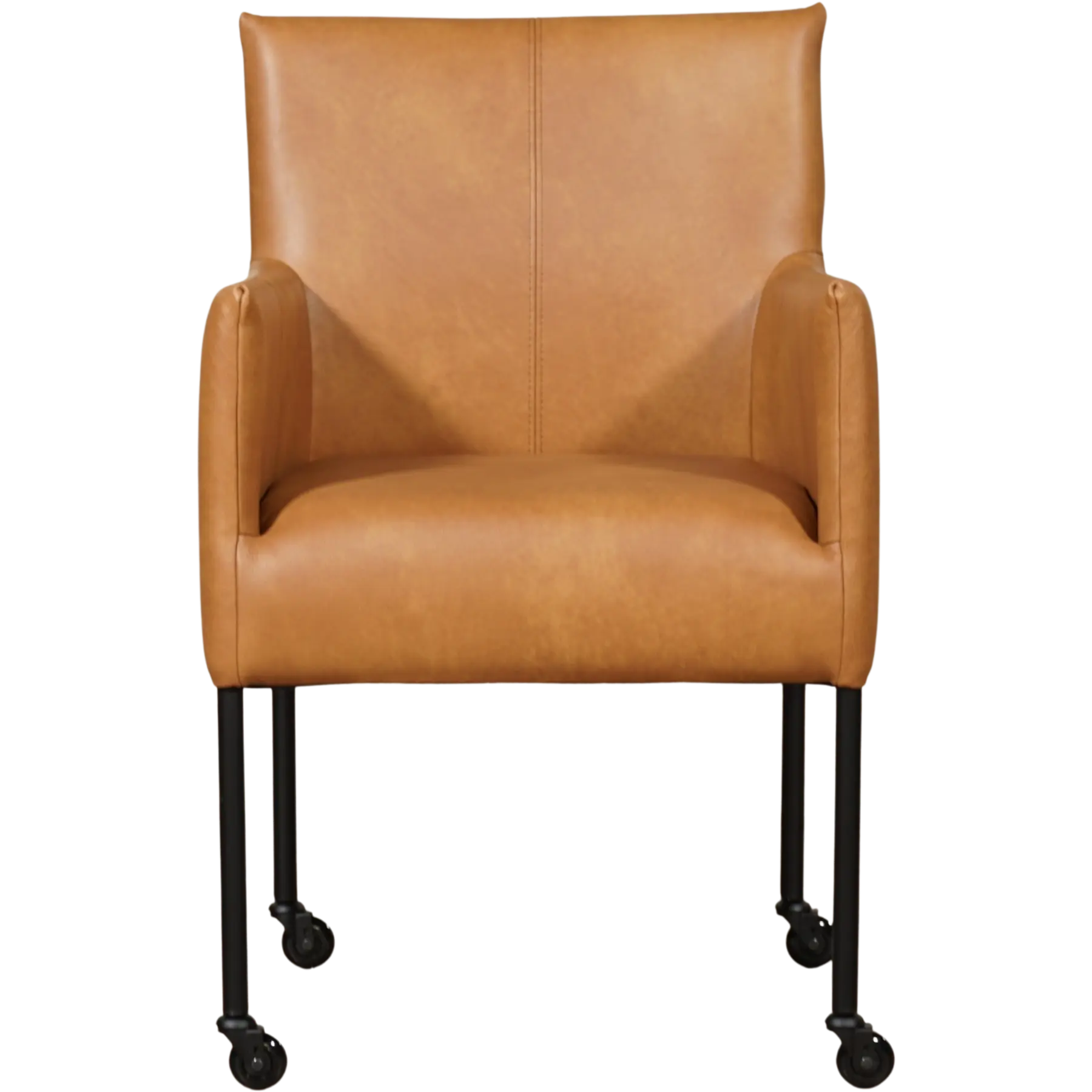 afbeelding van Set van 10 Leren eetkamerstoelen Desire - Granada Sahara (cognac) - Poten staal rond zwart