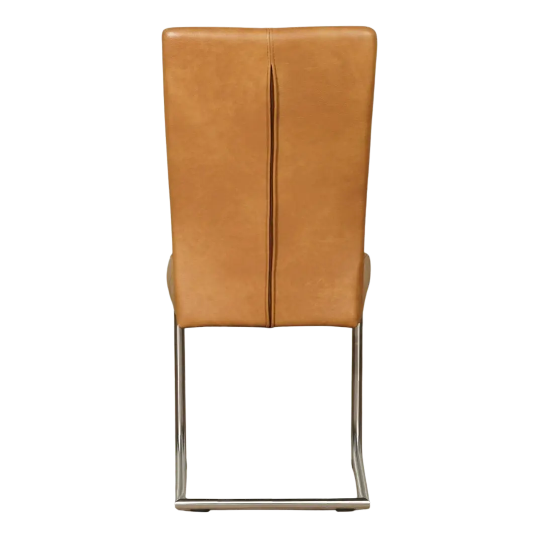 afbeelding van Set van 10 Leren eetkamerstoelen Dry - Granada Sahara (cognac) - Sledepoot staal rond RVS