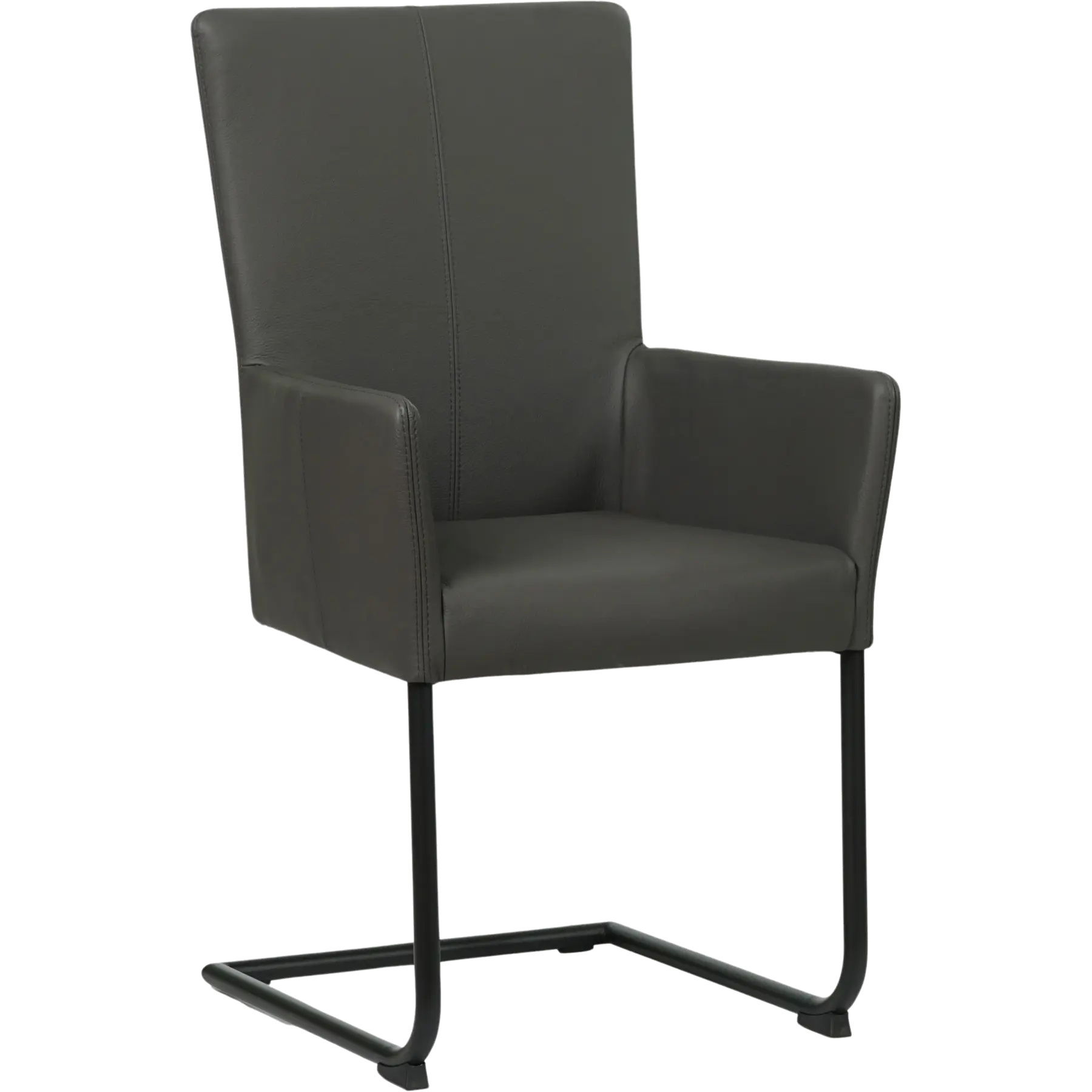 afbeelding van Set van 10 Leren eetkamerstoelen Dry met armleuning - Hermes Antracite (donkergrijs) - Sledepoot staal rond zwart