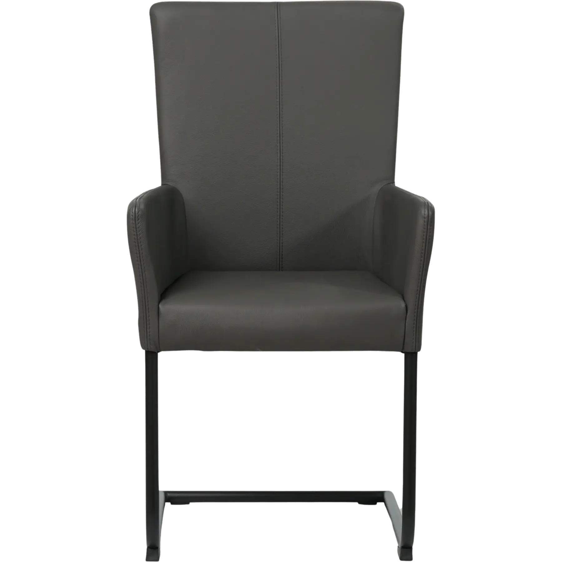 afbeelding van Set van 10 Leren eetkamerstoelen Dry met armleuning - Hermes Antracite (donkergrijs) - Sledepoot staal rond zwart