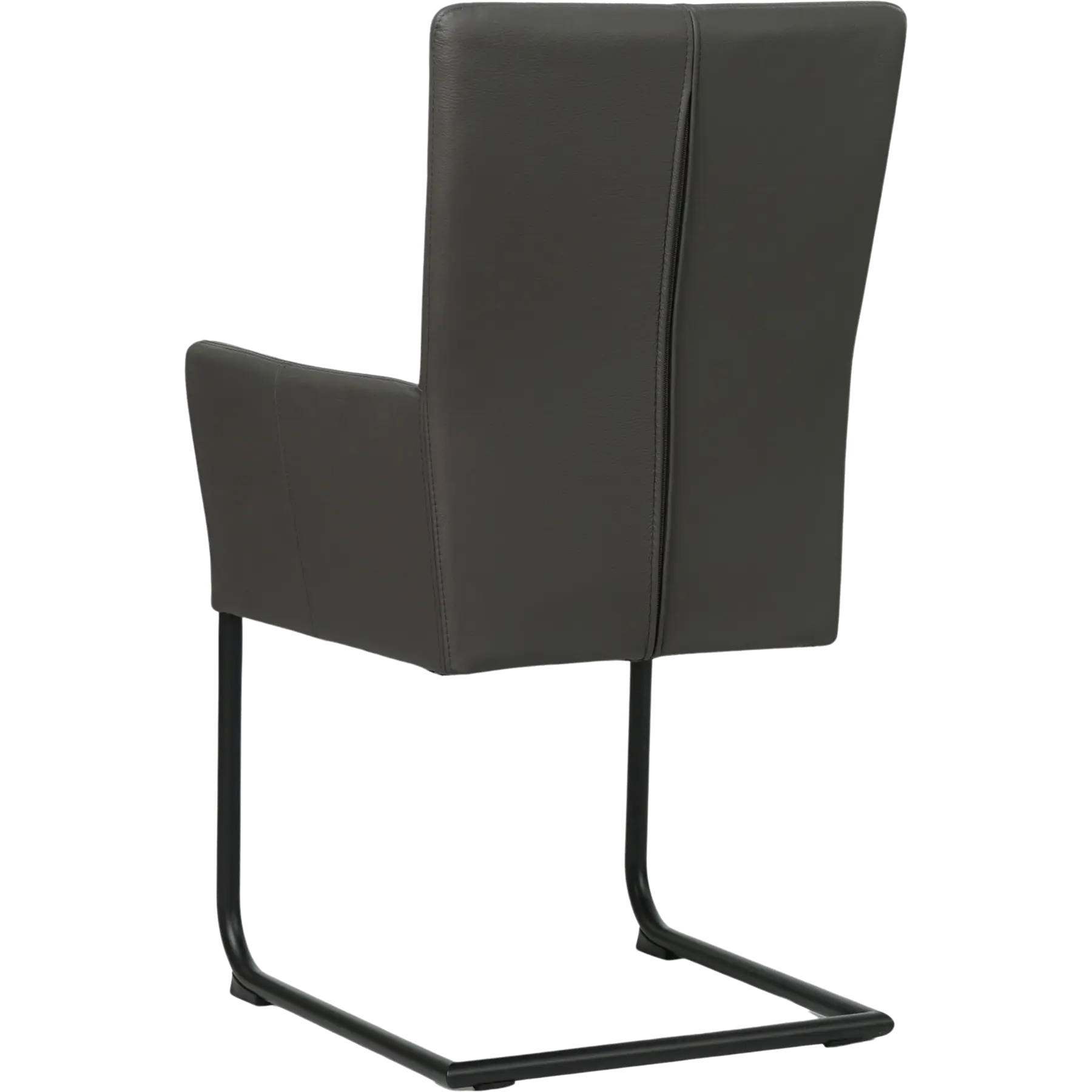 afbeelding van Set van 10 Leren eetkamerstoelen Dry met armleuning - Hermes Antracite (donkergrijs) - Sledepoot staal rond zwart