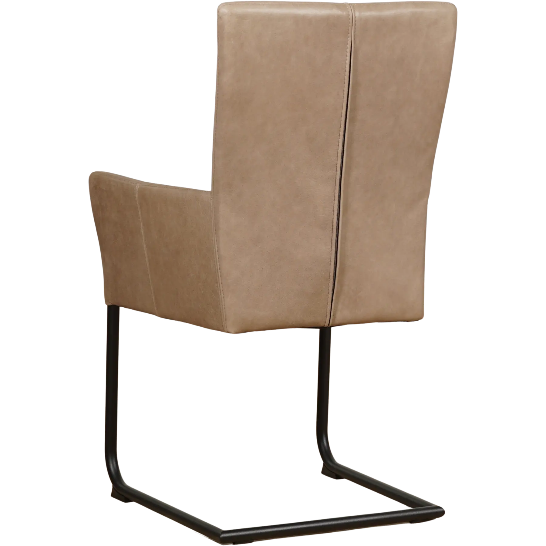 afbeelding van Set van 10 Leren eetkamerstoelen Dry met armleuning - Vintage Taupe (taupe/bruin) - Sledepoot staal rond zwart