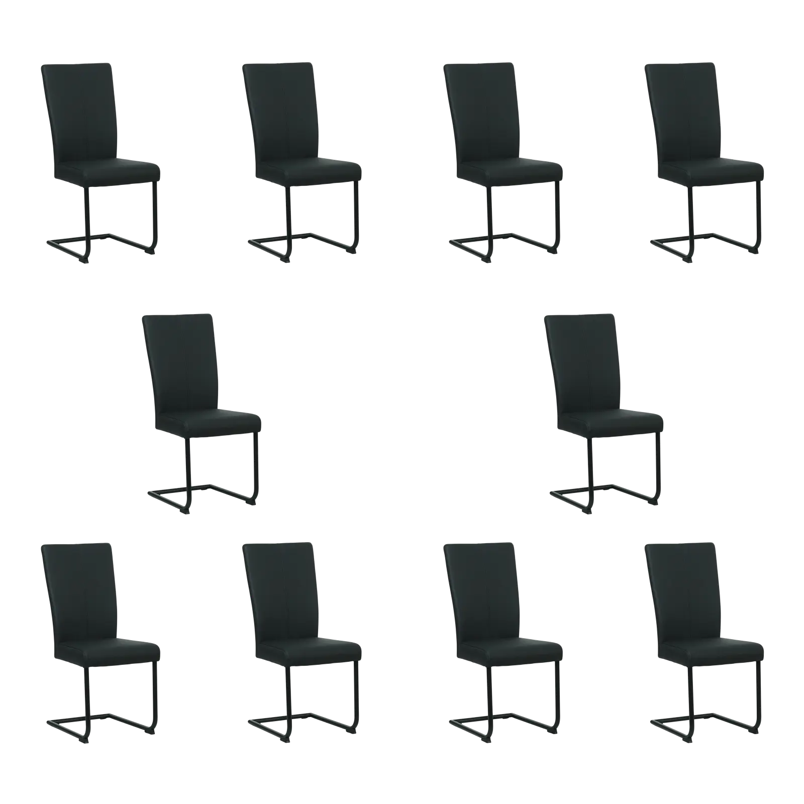 afbeelding van Set van 10 Leren eetkamerstoelen Dry - Toledo Nero (zwart) - Sledepoot staal rond zwart