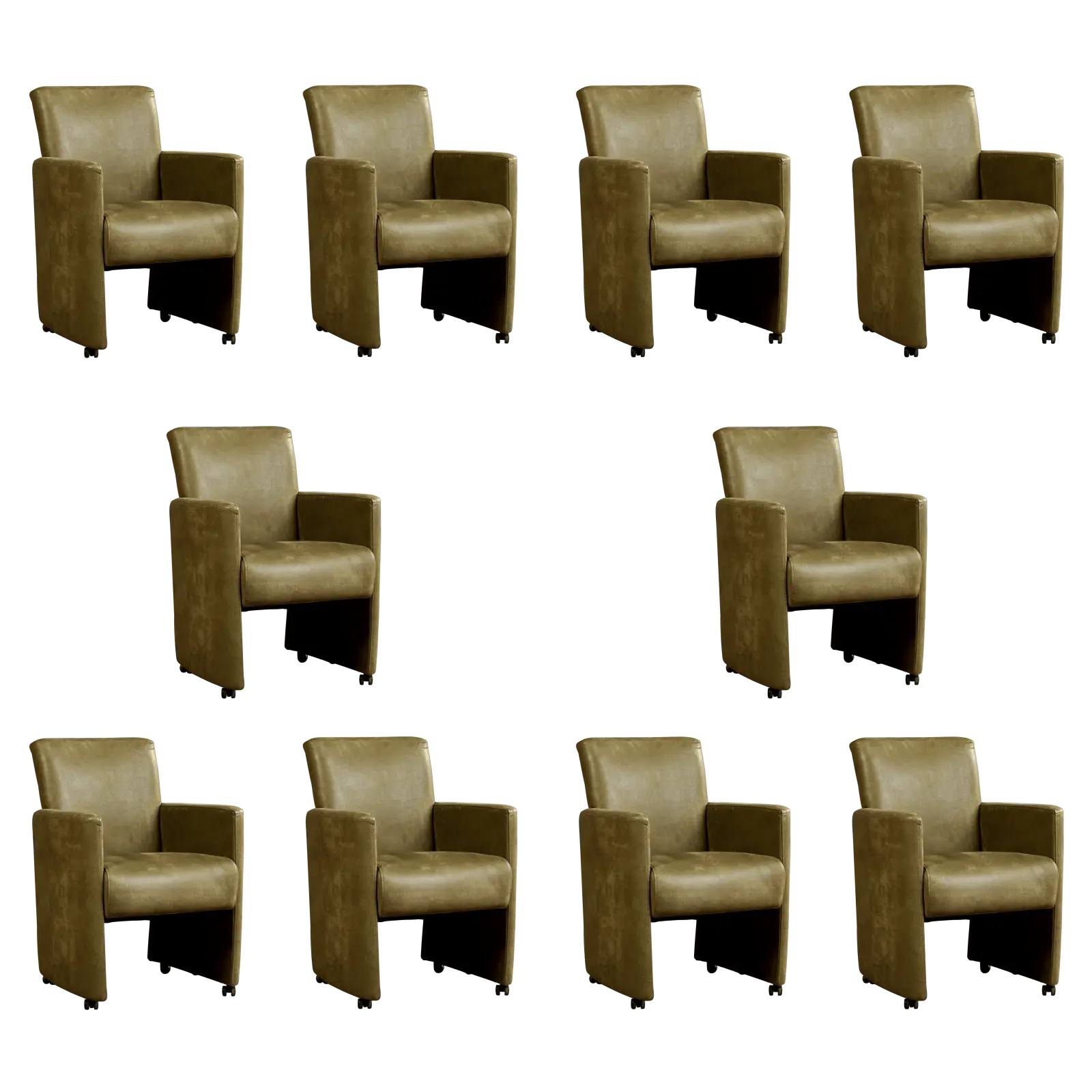afbeelding van Set van 10 Leren eetkamerstoelen Elegant - Kenia Olive (olijf) - Zonder handgreep