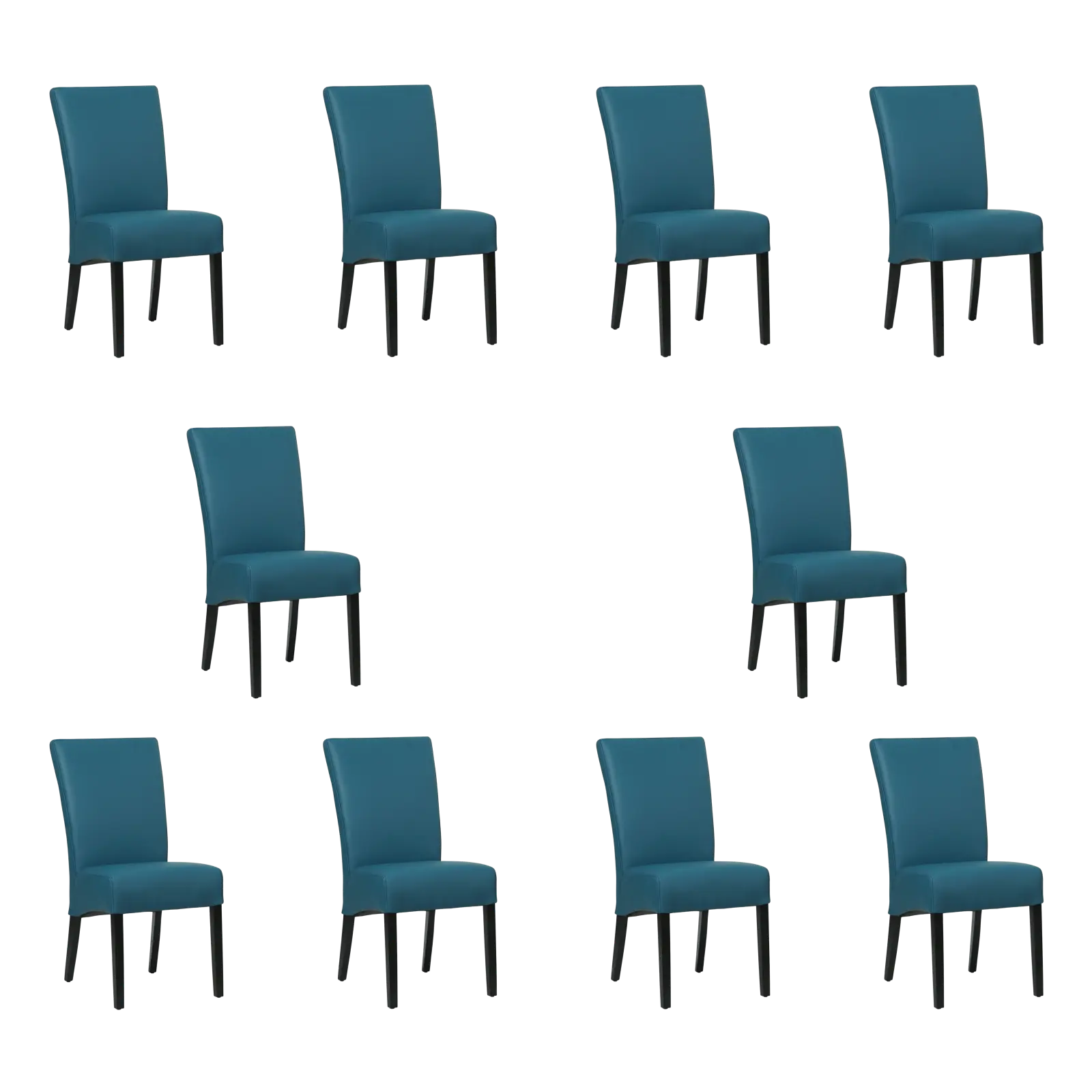 afbeelding van Set van 10 Leren eetkamerstoelen Just - Hermes Turquoise (blauw) - Poten hout zwart