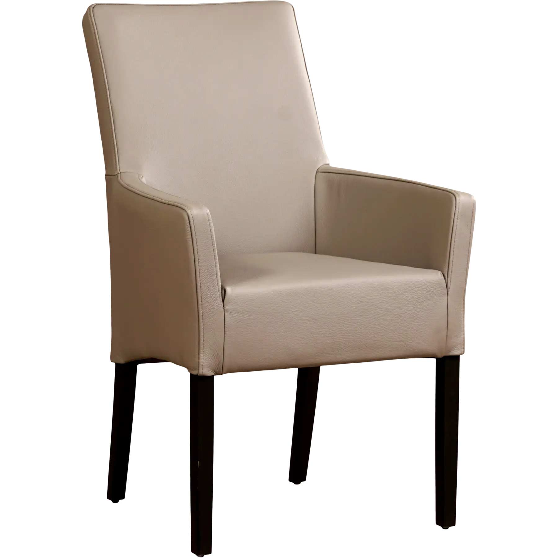 afbeelding van Set van 10 Leren eetkamerstoelen Just met armleuning - Toledo Khaki (taupe/bruin) - Poten hout zwart