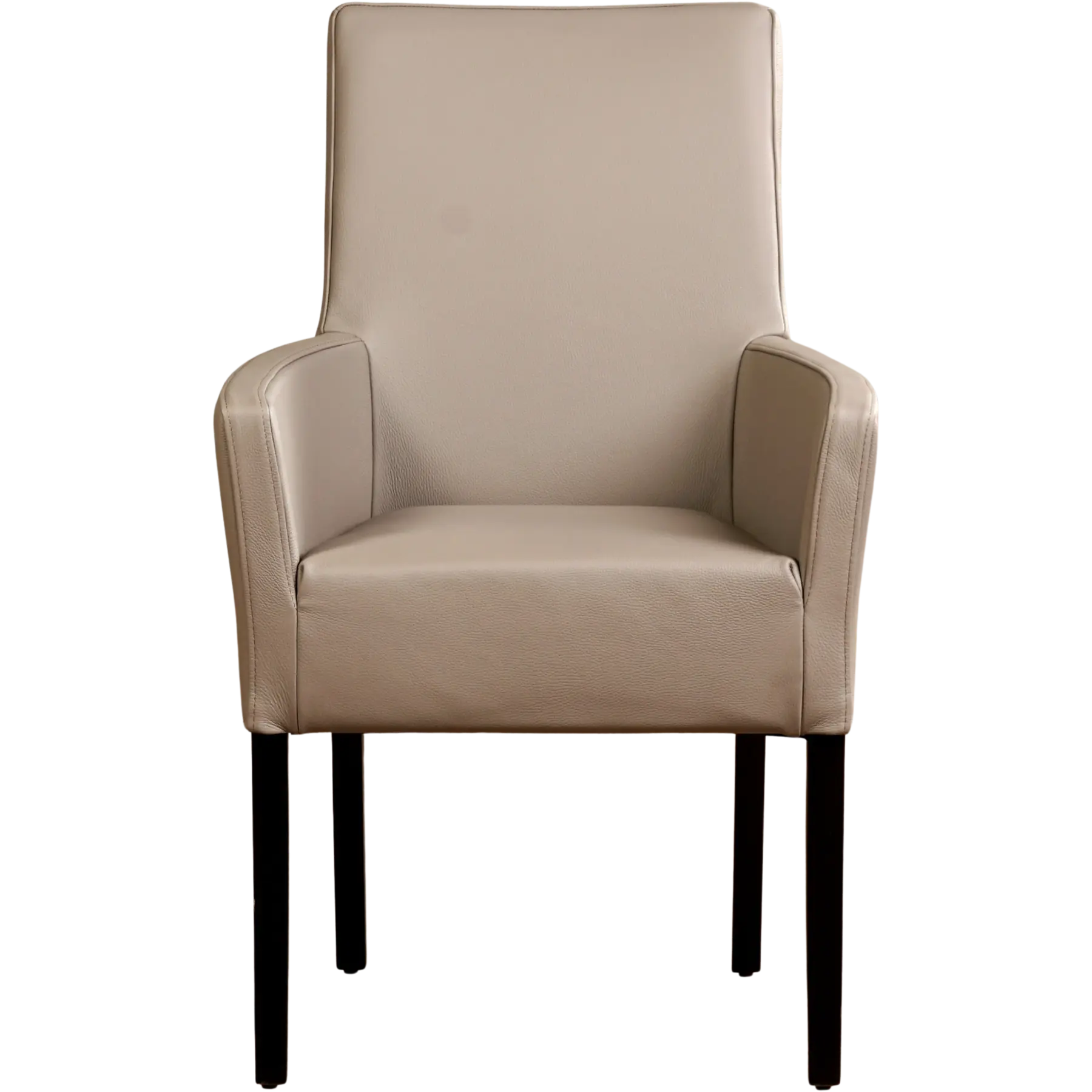 afbeelding van Set van 10 Leren eetkamerstoelen Just met armleuning - Toledo Khaki (taupe/bruin) - Poten hout zwart