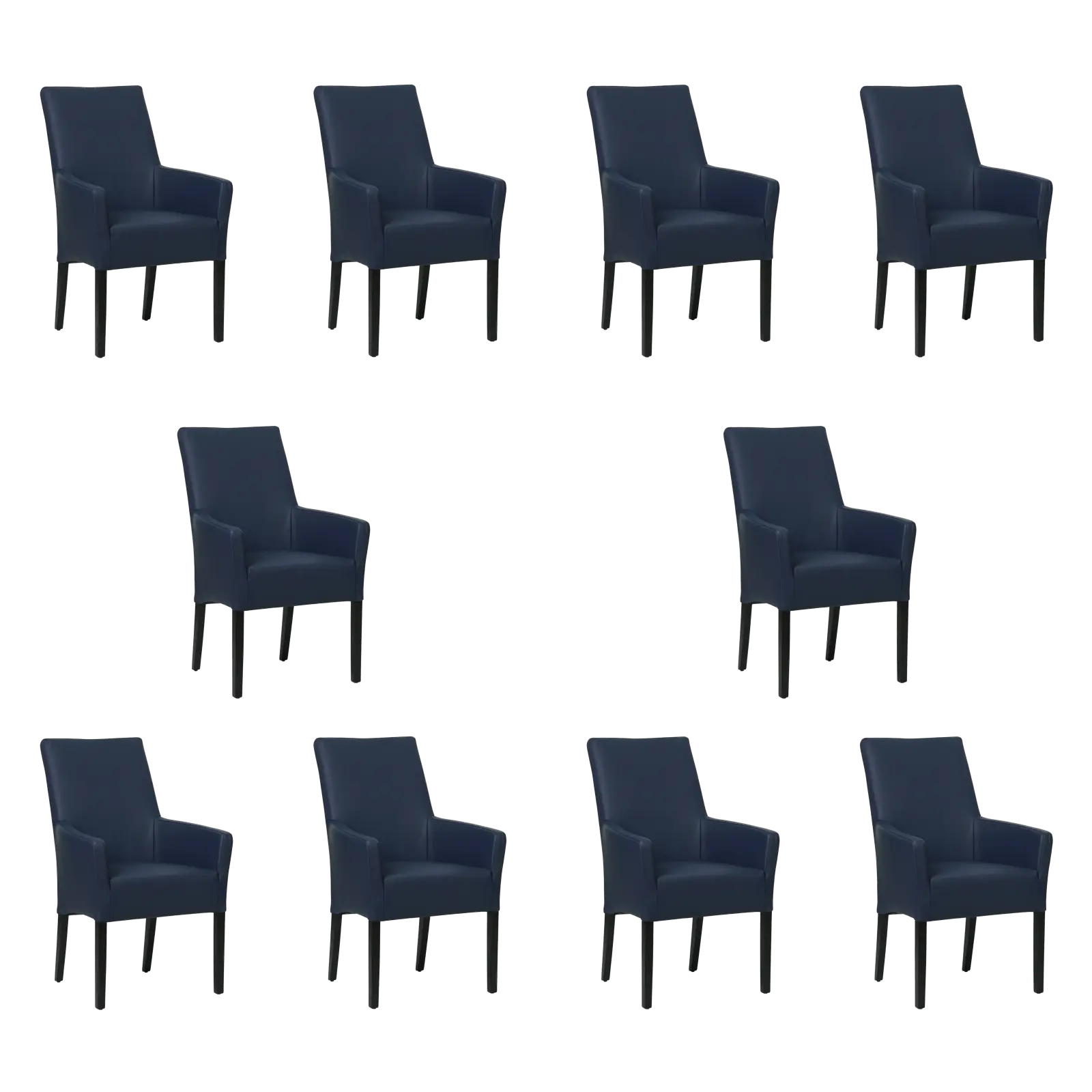 afbeelding van Set van 10 Leren eetkamerstoelen Just met armleuning - Toledo Kobalt (blauw) - Poten hout zwart
