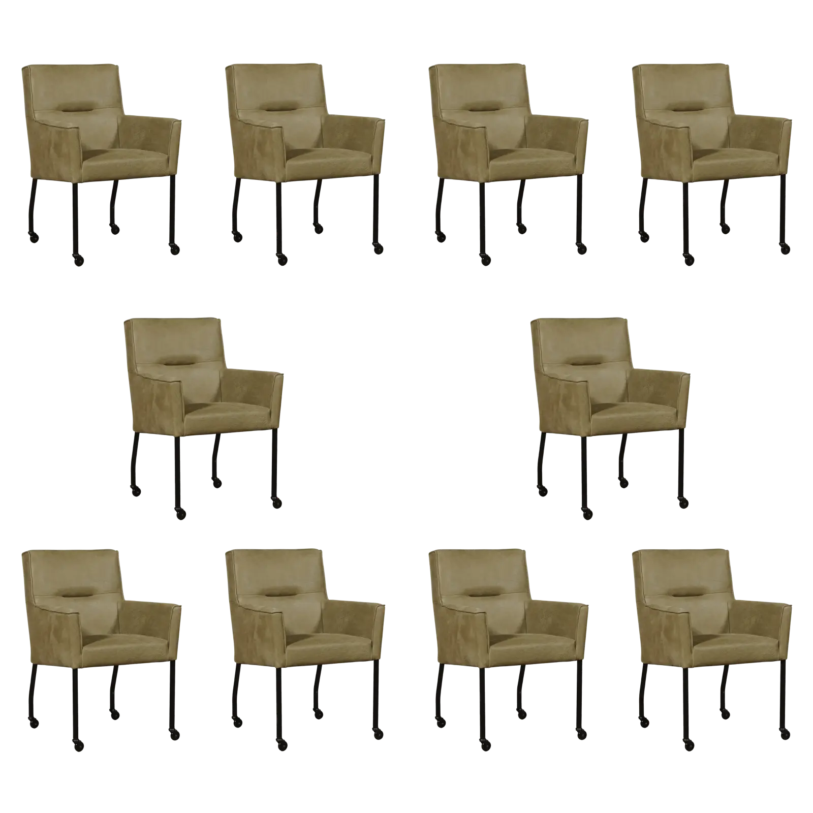 afbeelding van Set van 10 Leren eetkamerstoelen Lucky - Kenia Olive (olijf)