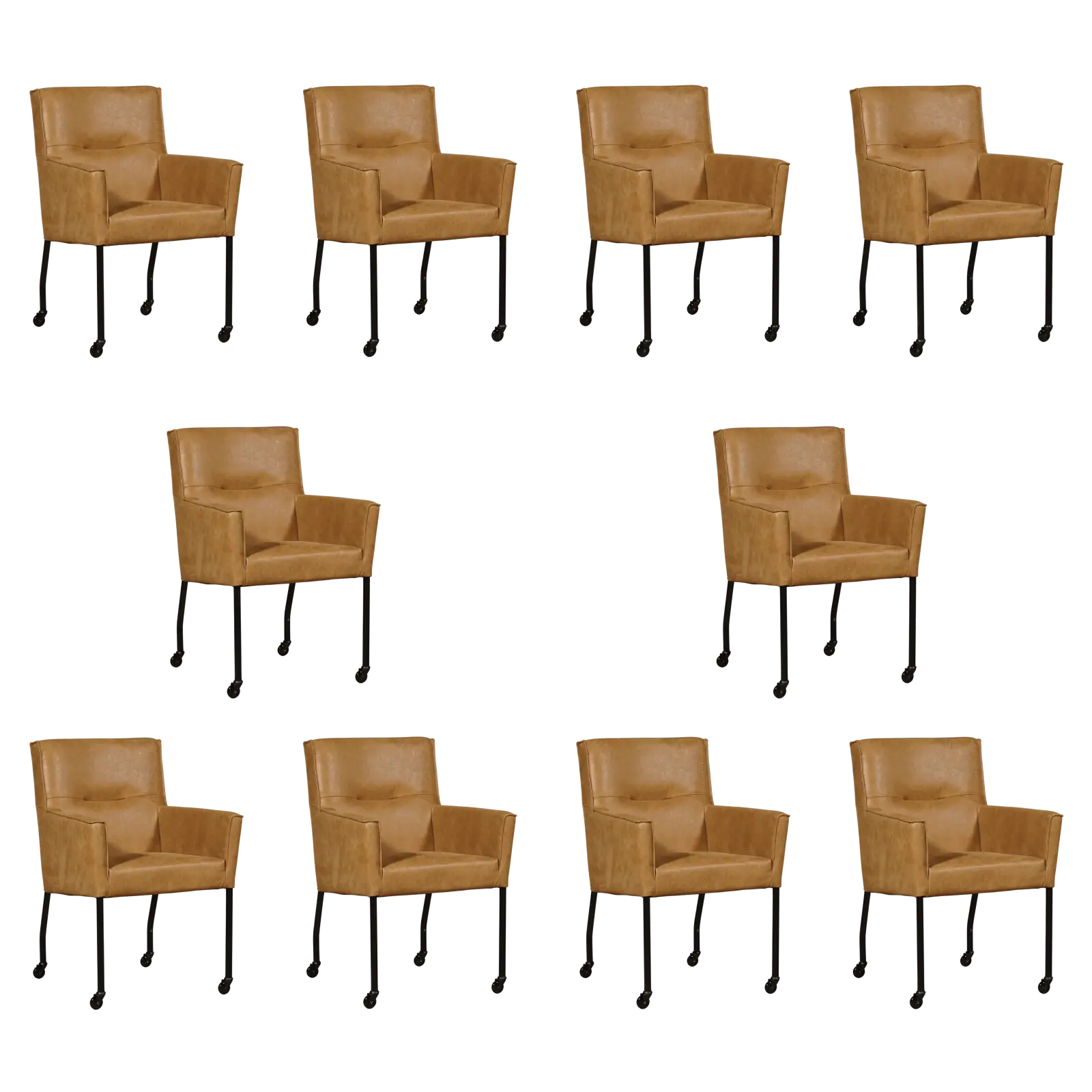 afbeelding van Set van 10 Leren eetkamerstoelen Lucky - Kenia Walnut (cognac)