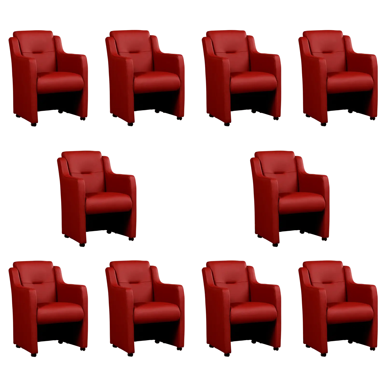 afbeelding van Set van 10 Leren eetkamerstoelen Mass - Hermes Red (rood) - Zonder handgreep