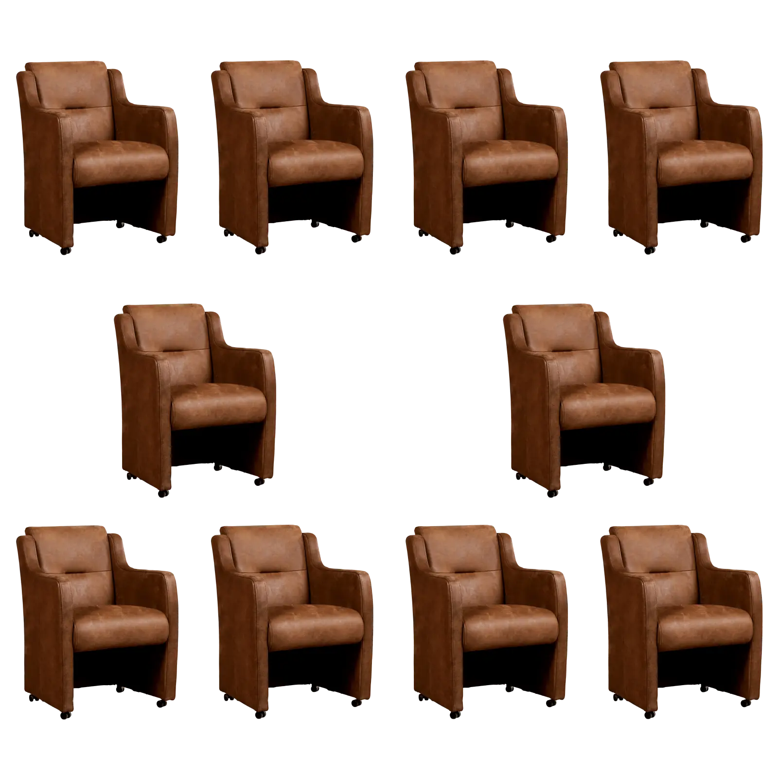 afbeelding van Set van 10 Leren eetkamerstoelen Mass - Kenia Brown (bruin) - Met handgreep RVS