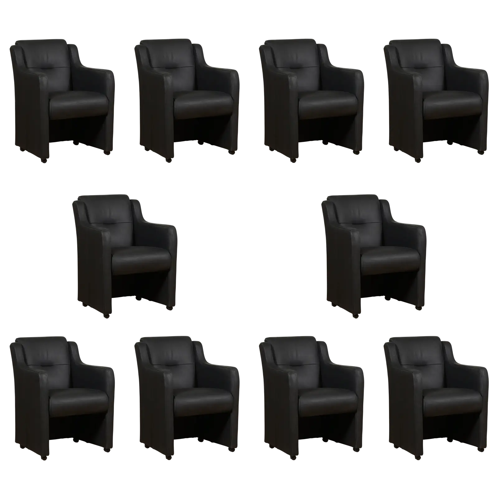 afbeelding van Set van 10 Leren eetkamerstoelen Mass - Rancho Nero (zwart) - Met handgreep RVS
