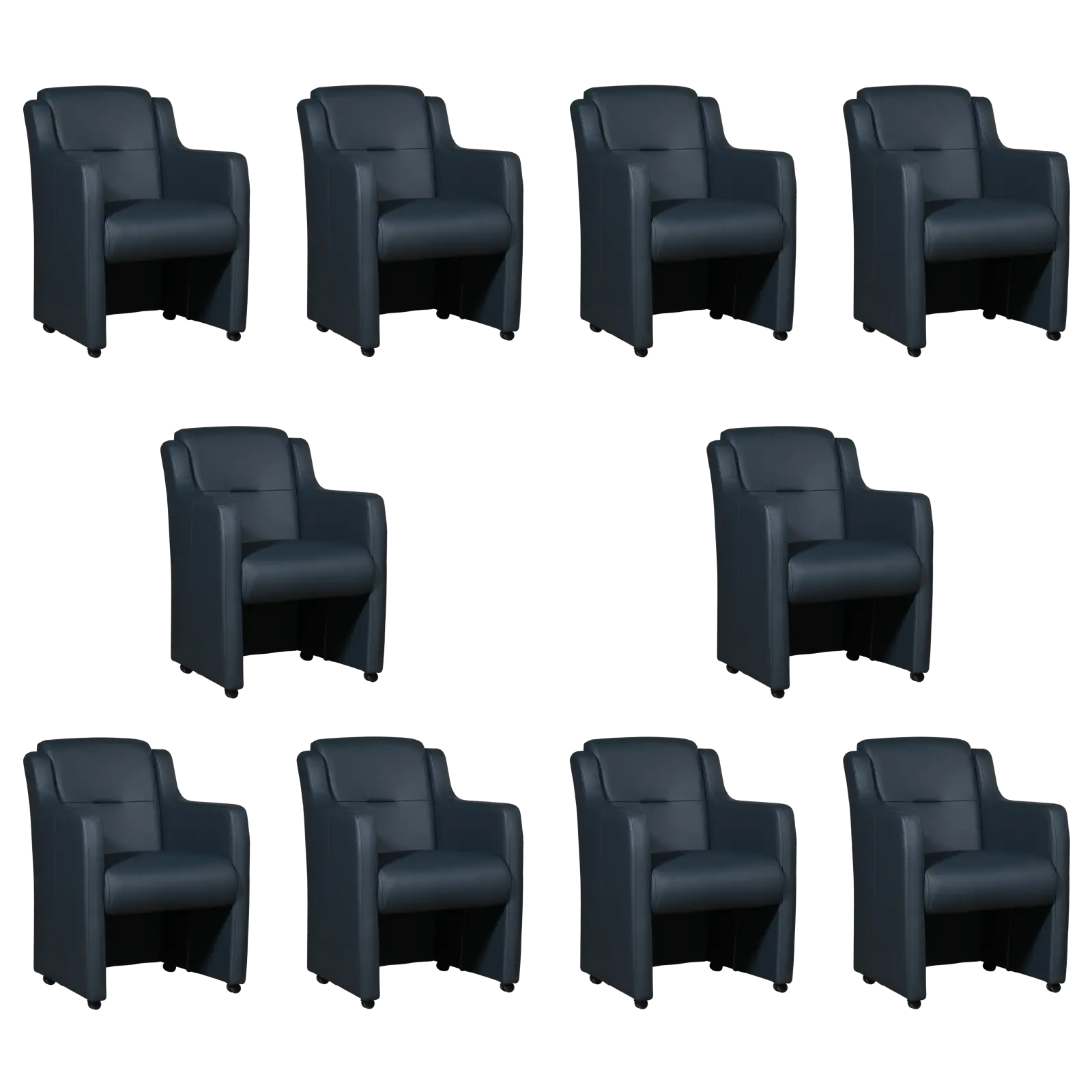 afbeelding van Set van 10 Leren eetkamerstoelen Mass - Toledo Marine (blauw) - Met handgreep zwart