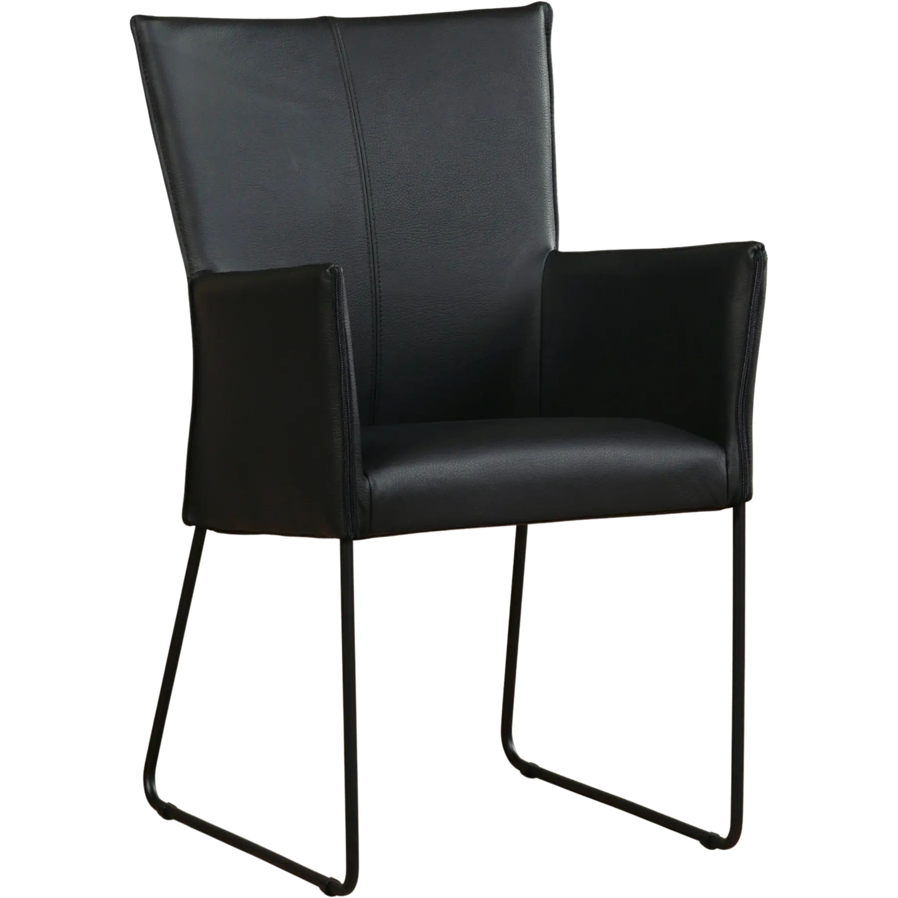 afbeelding van Set van 10 Leren eetkamerstoelen Mate met armleuning - Hermes Nero (zwart) - U-poot staal rond zwart