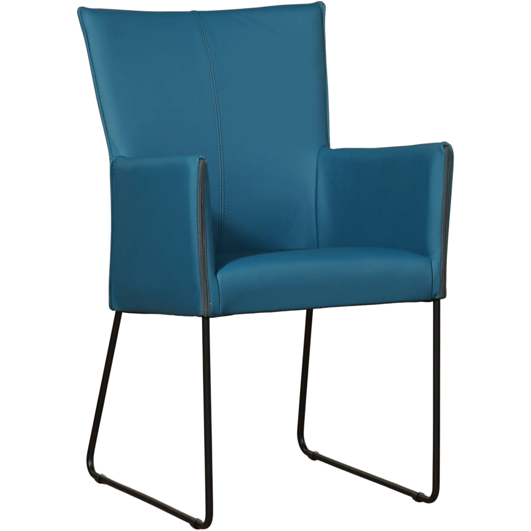 afbeelding van Set van 10 Leren eetkamerstoelen Mate met armleuning - Toledo Turquoise (blauw) - U-poot staal rond zwart