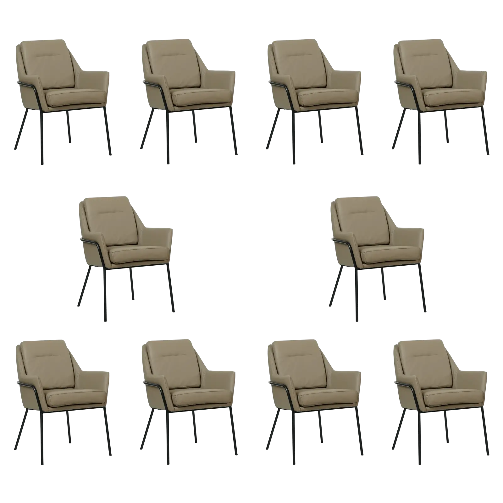 afbeelding van Set van 10 Leren eetkamerstoelen Mix - Hermes Mocca (taupe/bruin) - Poten staal rond zwart