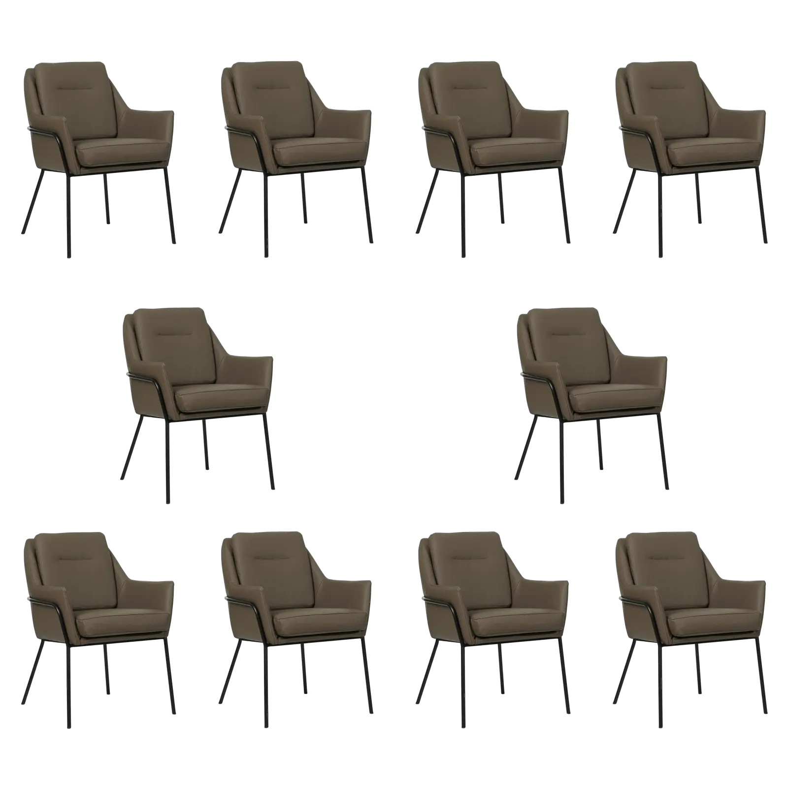 afbeelding van Set van 10 Leren eetkamerstoelen Mix - Toledo Moss (bruin/groen) - Poten staal rond zwart