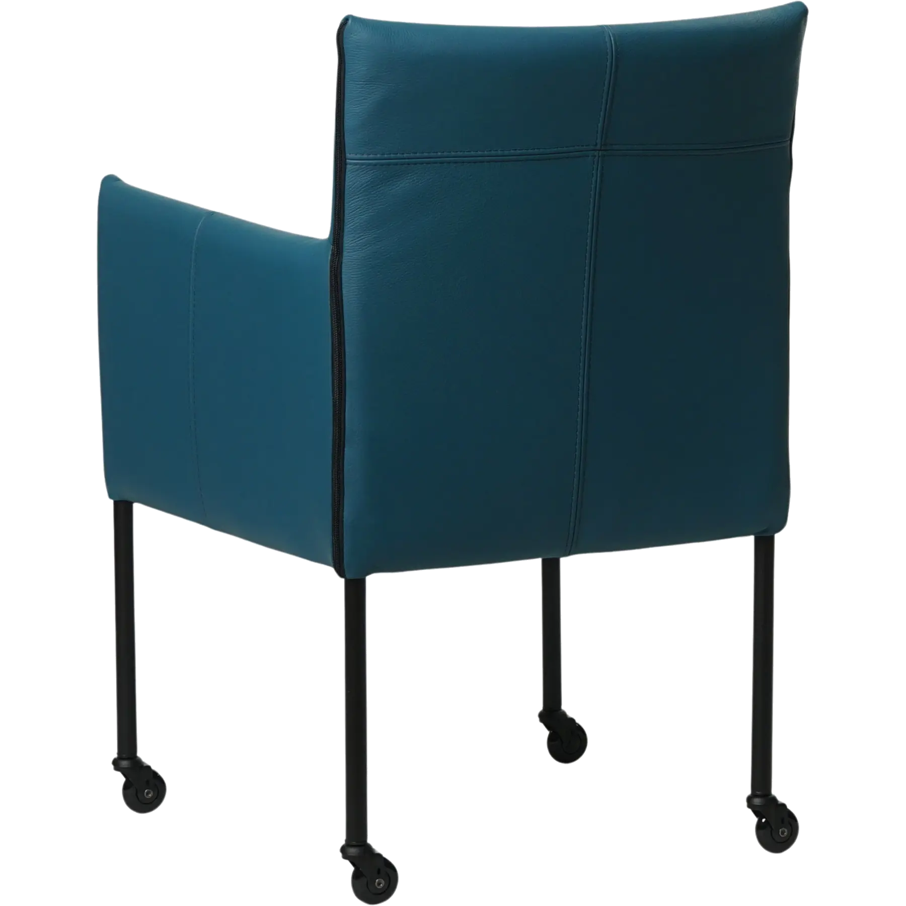 afbeelding van Set van 10 Leren eetkamerstoelen More - Hermes Turquoise (blauw) - Poten staal rond zwart