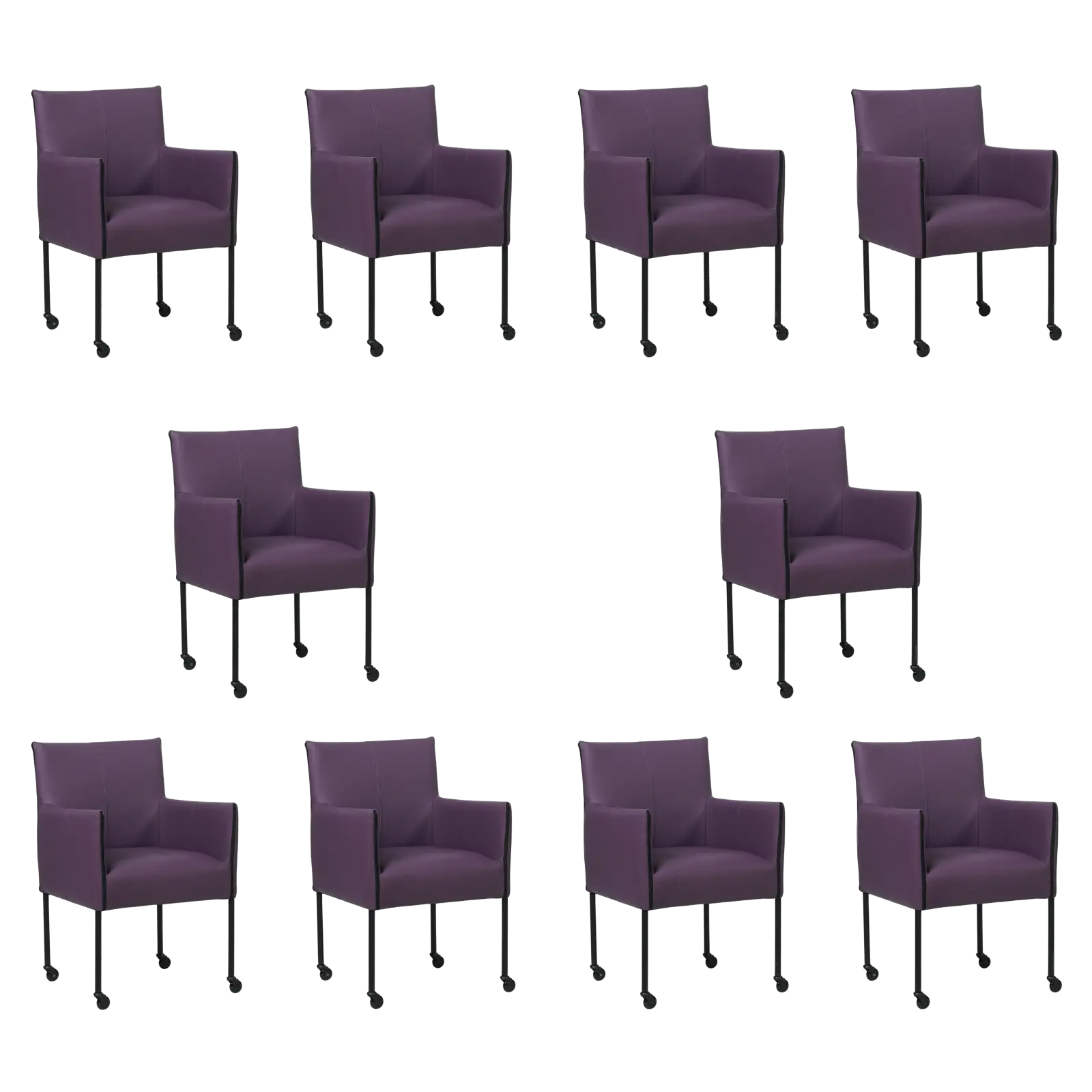 afbeelding van Set van 10 Leren eetkamerstoelen More - Toledo Aubergine (paars) - Poten staal rond zwart
