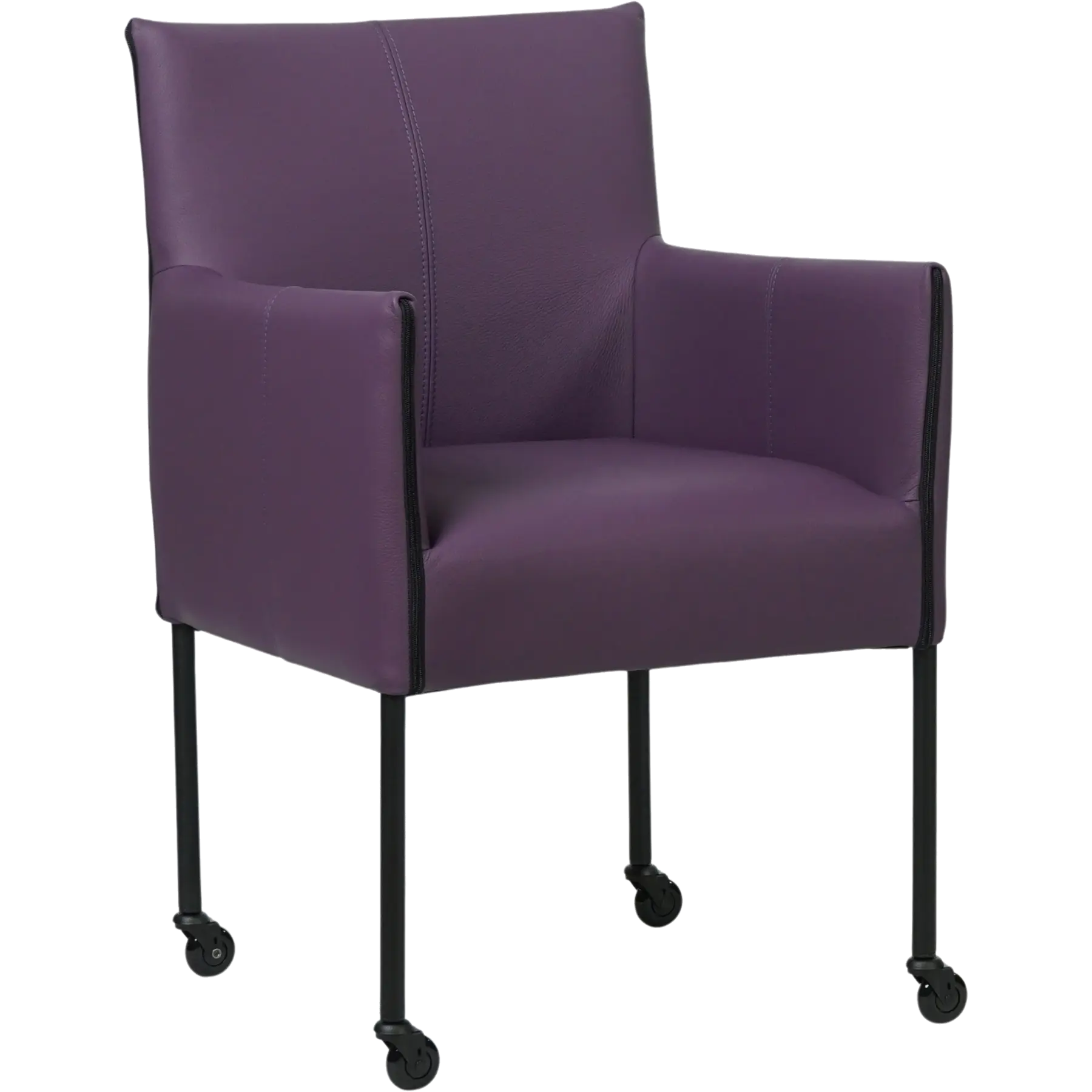 afbeelding van Set van 10 Leren eetkamerstoelen More - Toledo Aubergine (paars) - Poten staal rond zwart