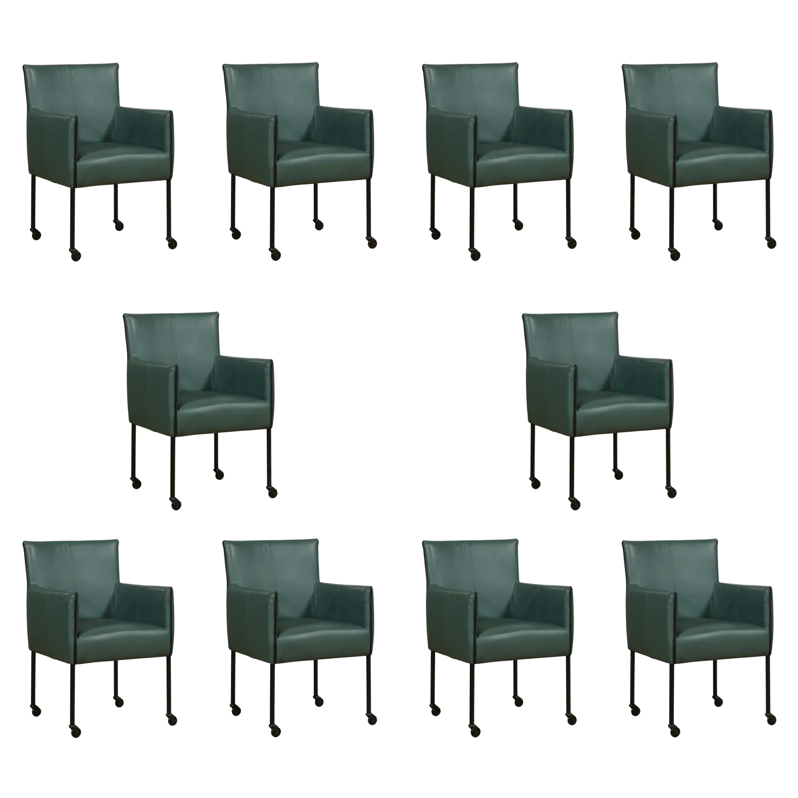 afbeelding van Set van 10 Leren eetkamerstoelen More - Toledo Forrest (groen) - Poten staal rond zwart