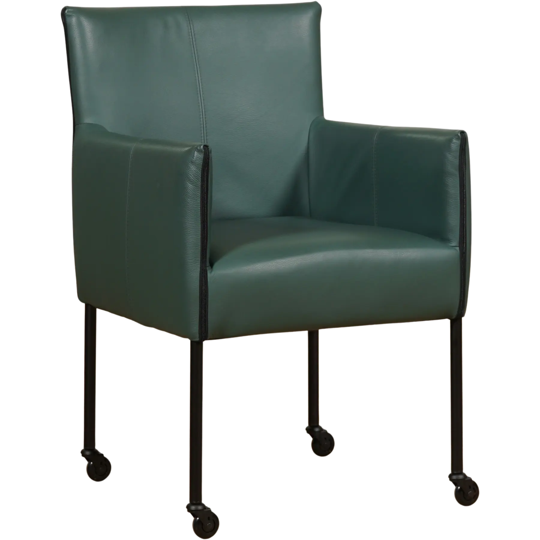 afbeelding van Set van 10 Leren eetkamerstoelen More - Toledo Forrest (groen) - Poten staal rond zwart