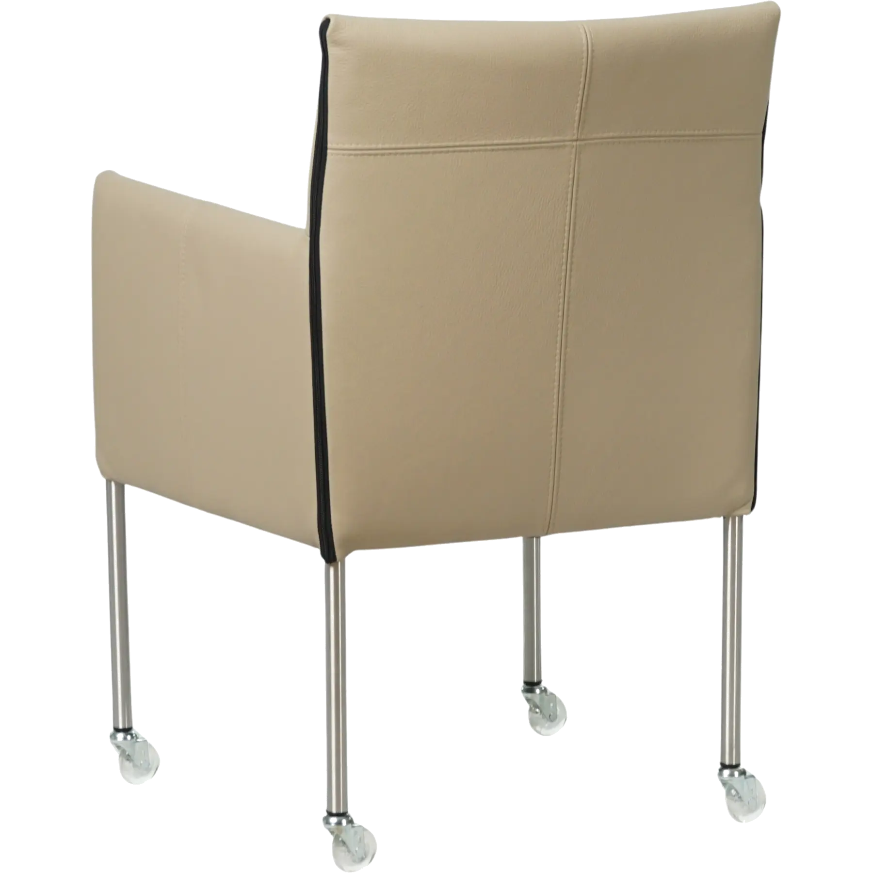 afbeelding van Set van 10 Leren eetkamerstoelen More - Toledo Mastic (taupe/bruin) - Poten staal rond RVS