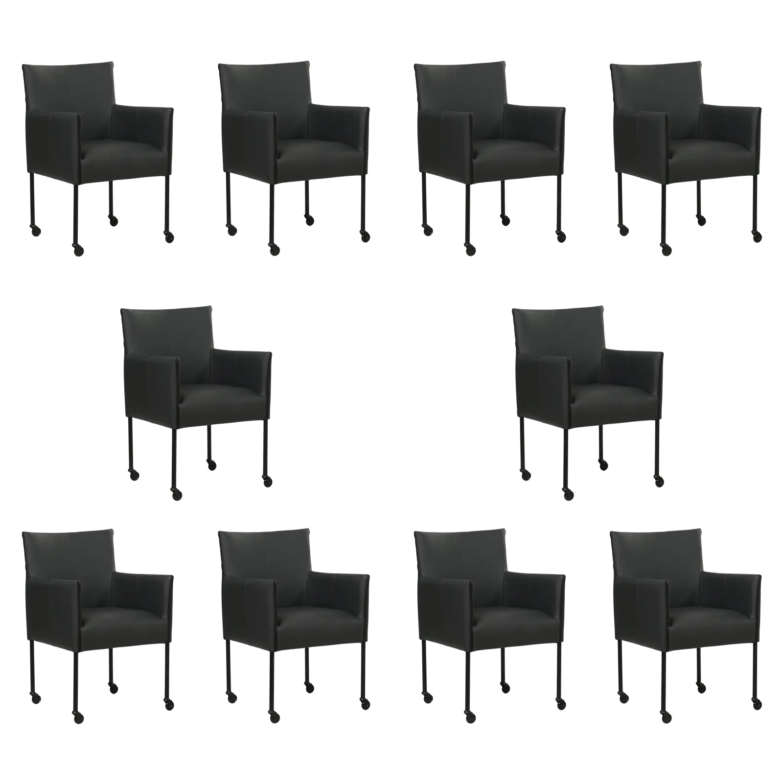 afbeelding van Set van 10 Leren eetkamerstoelen More - Toledo Pacific (donkerblauw) - Poten staal rond zwart