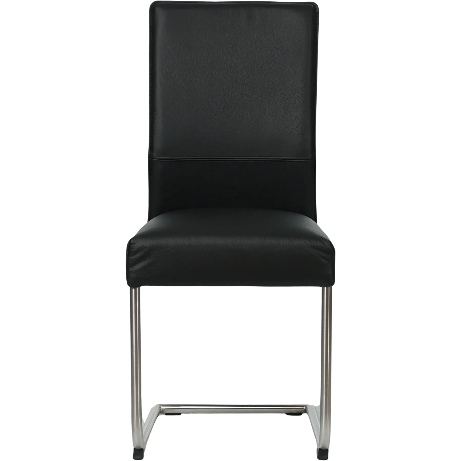 afbeelding van Set van 10 Leren eetkamerstoelen Piece - Hermes Nero (zwart) - Sledepoot staal rond RVS