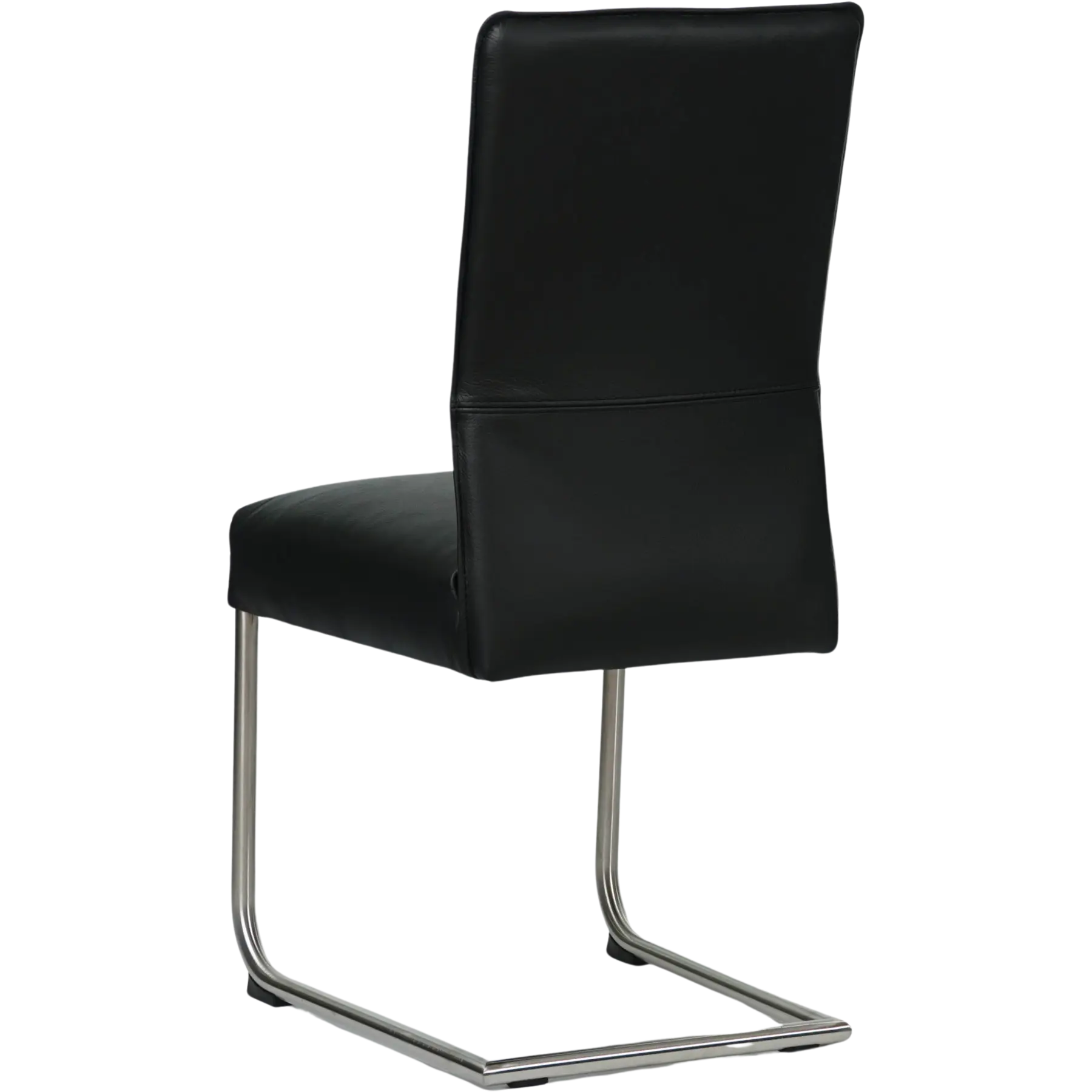 afbeelding van Set van 10 Leren eetkamerstoelen Piece - Hermes Nero (zwart) - Sledepoot staal rond RVS