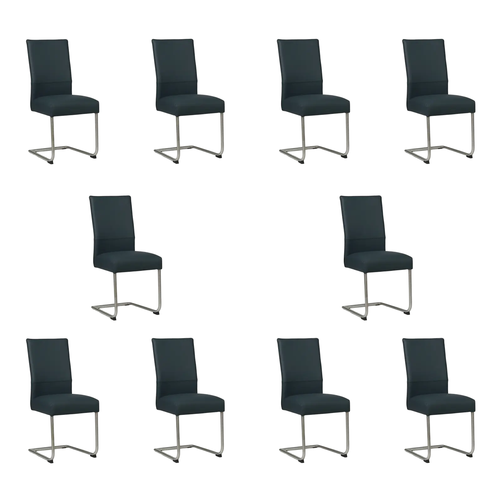 afbeelding van Set van 10 Leren eetkamerstoelen Piece - Toledo Marine (blauw) - Sledepoot staal rond RVS