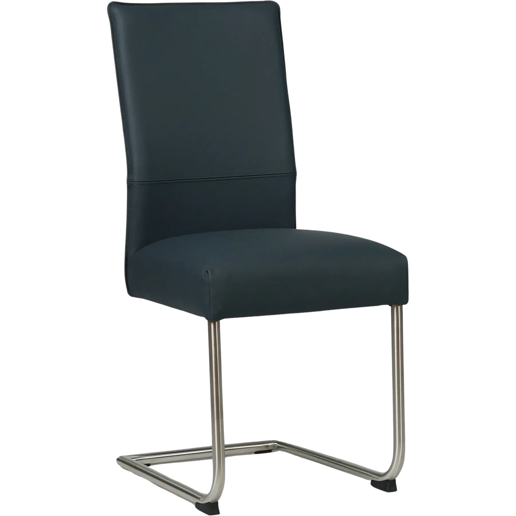 afbeelding van Set van 10 Leren eetkamerstoelen Piece - Toledo Marine (blauw) - Sledepoot staal rond RVS