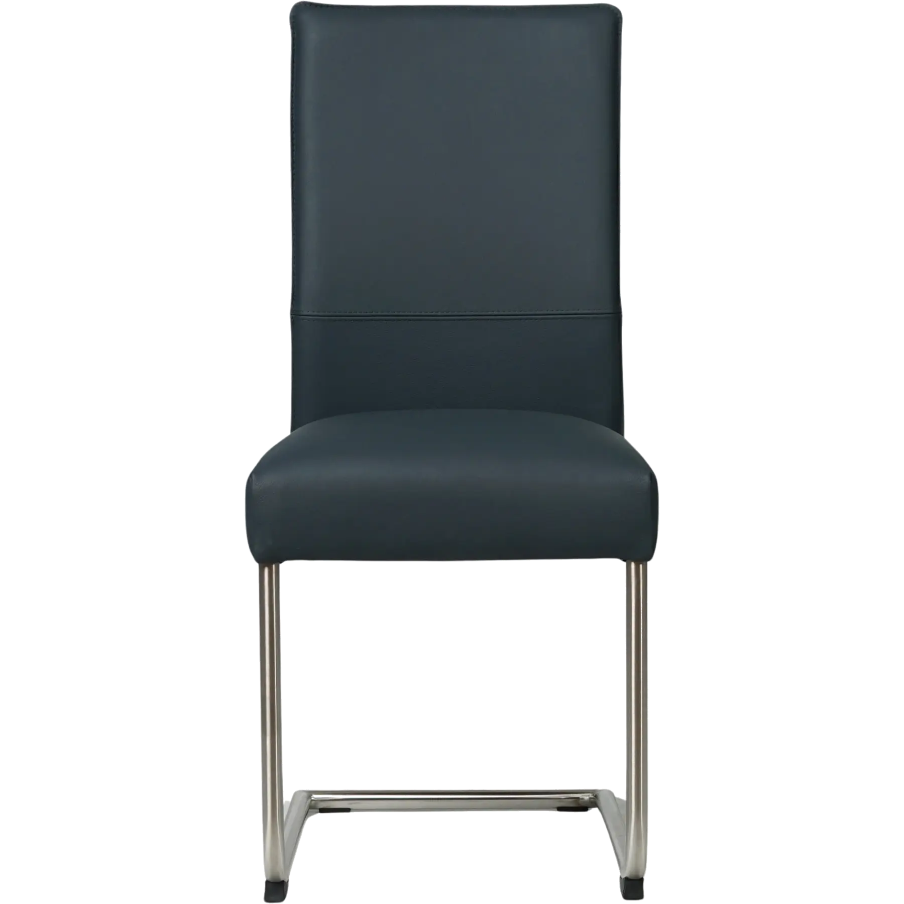 afbeelding van Set van 10 Leren eetkamerstoelen Piece - Toledo Marine (blauw) - Sledepoot staal rond RVS